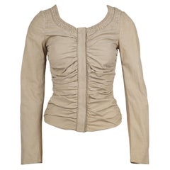 Gucci by Tom Ford Vintage S/S 2003 Beige Leather Ruched Jacket XS