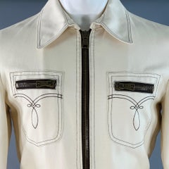 GUCCI by TOM FORD Vintage Size 36 Cream Contrast Stitch Cotton Western Zip Up Suit