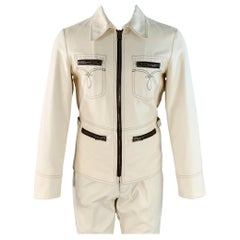 GUCCI by TOM FORD Vintage Size 36 Cream Contrast Stitch Cotton Western Zip Up Suit