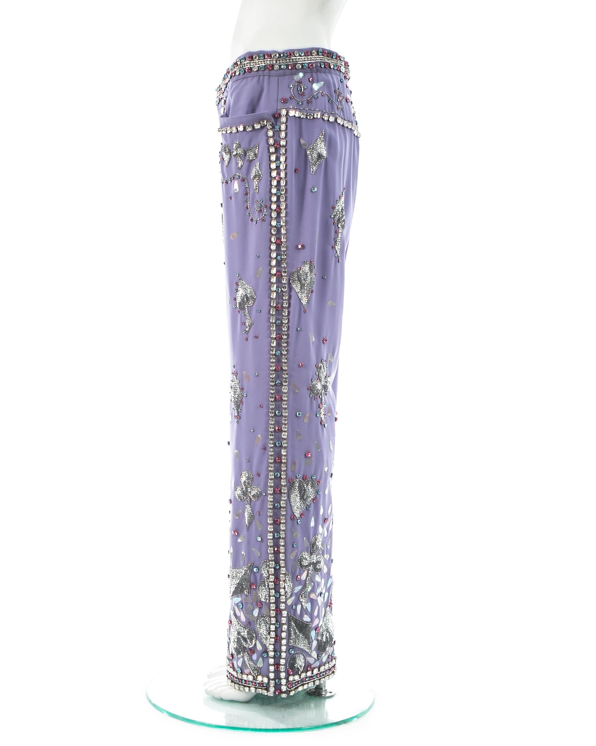Gray Gucci by Tom Ford violet cotton embellished evening pants, ss 1999 For Sale