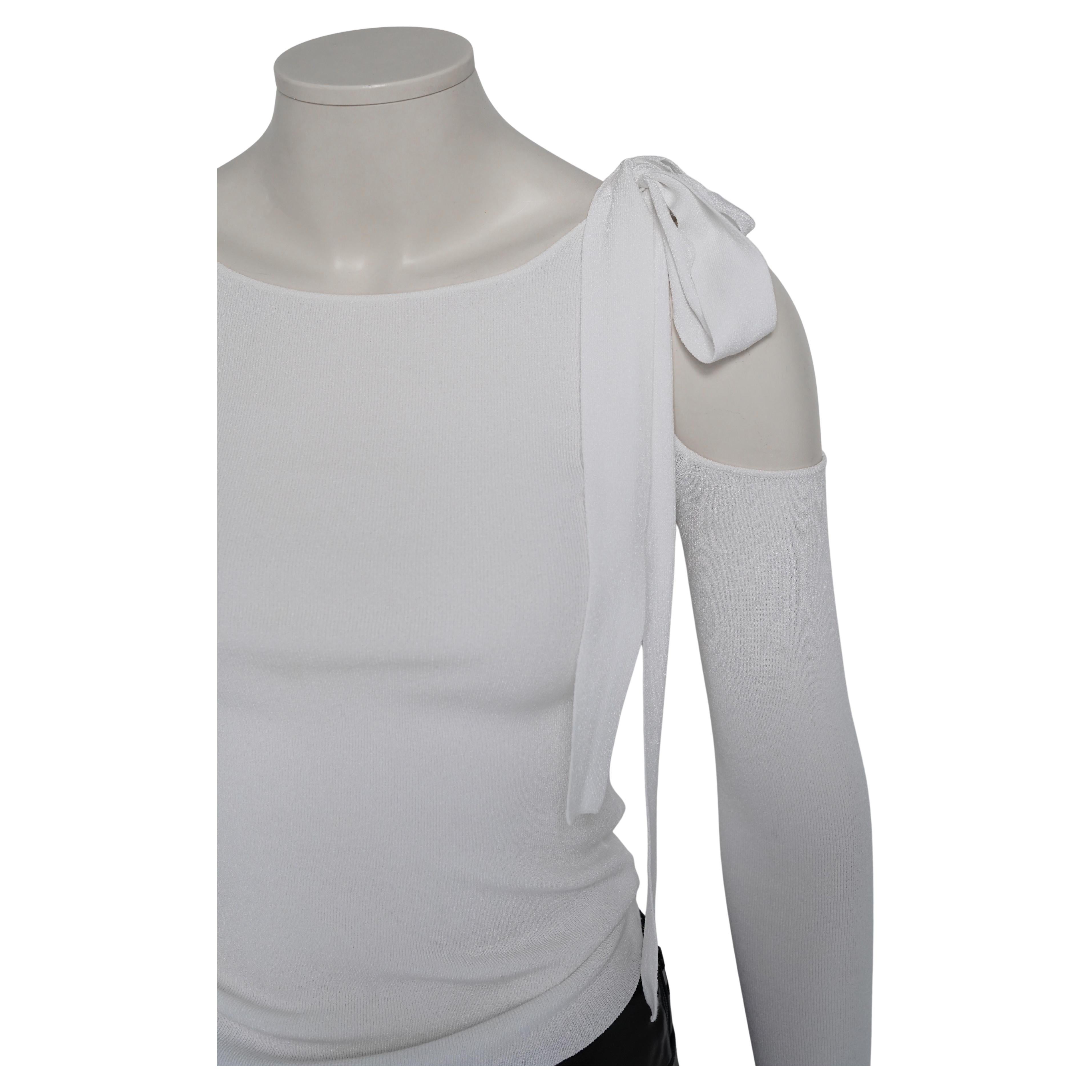 Gucci by Tom Ford White Cold Shoulder Tie-Detail Top, Early 2000s IT 40 S For Sale 1