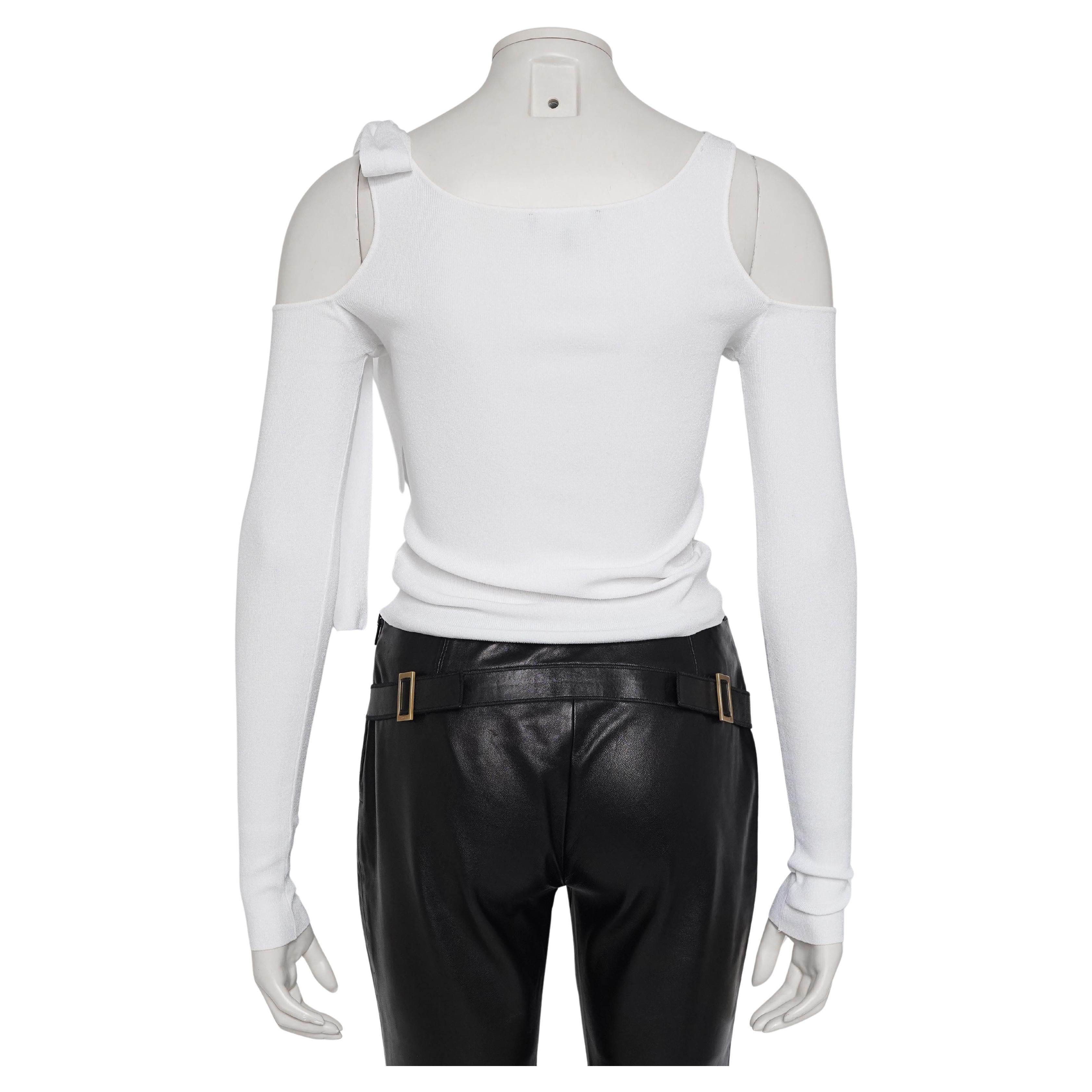 Gucci by Tom Ford White Cold Shoulder Tie-Detail Top, Early 2000s IT 40 S For Sale 3