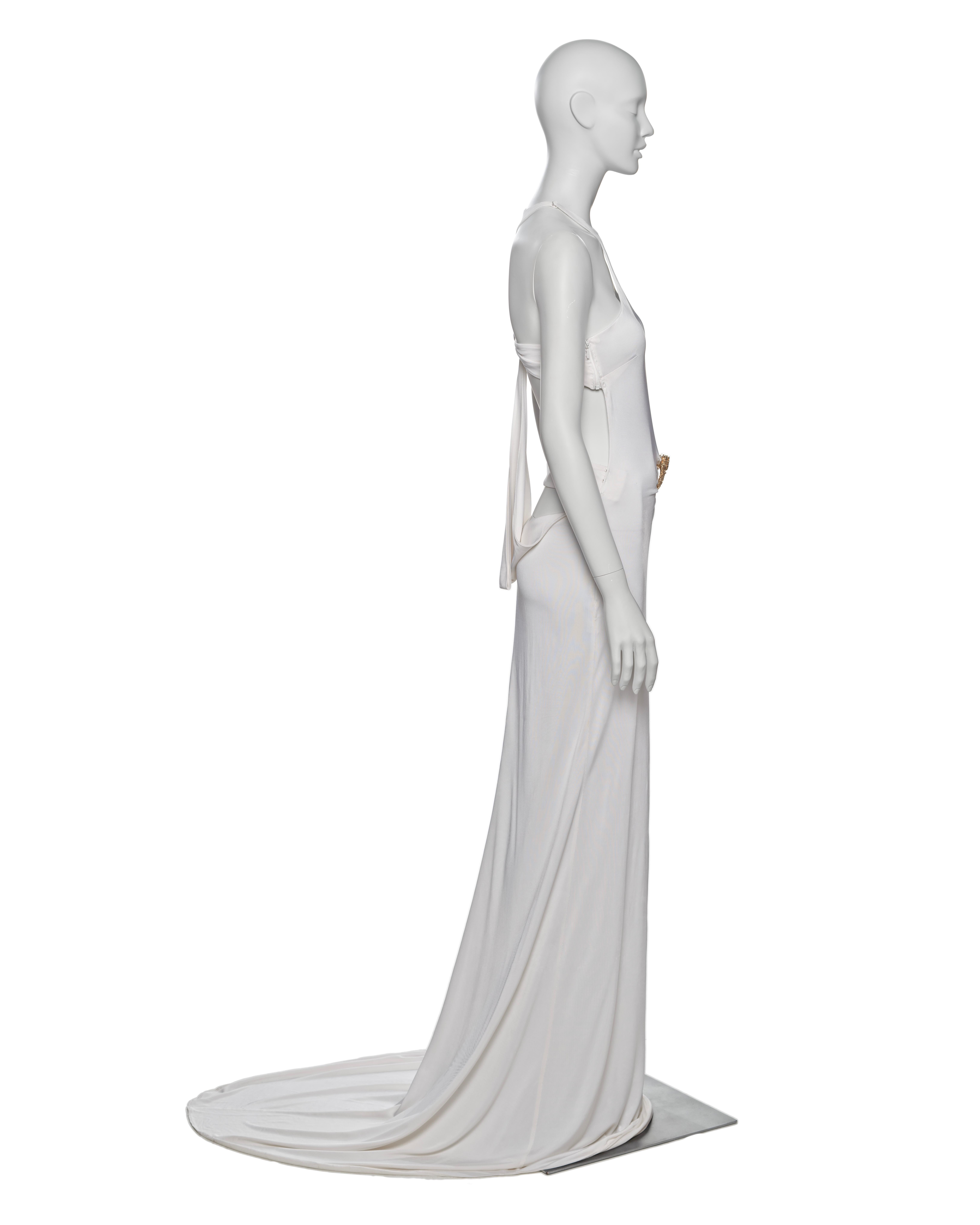 Gucci by Tom Ford White Evening Dress with Gold Crystal Dragon Brooch, FW 2004 For Sale 5