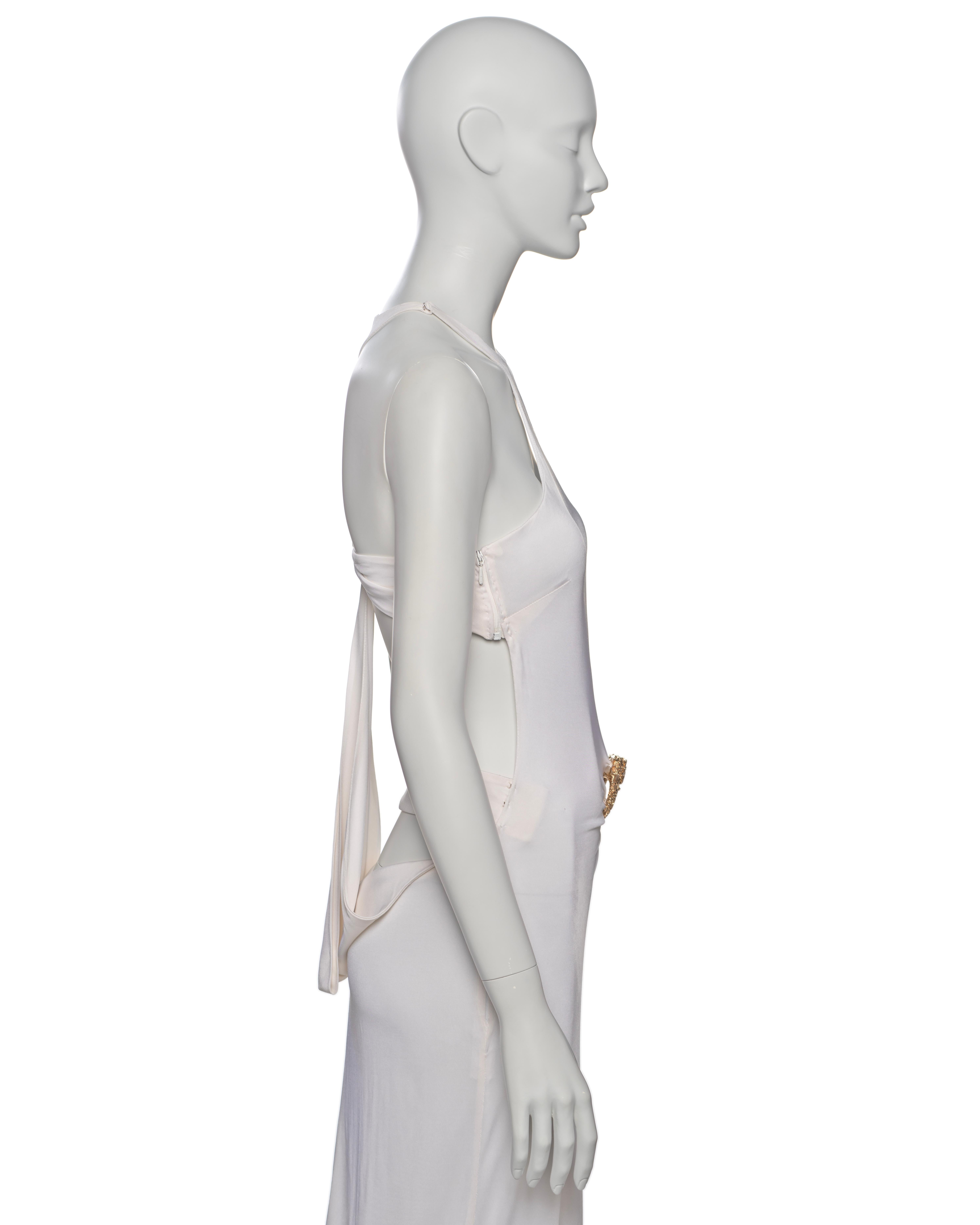 Gucci by Tom Ford White Evening Dress with Gold Crystal Dragon Brooch, FW 2004 For Sale 6