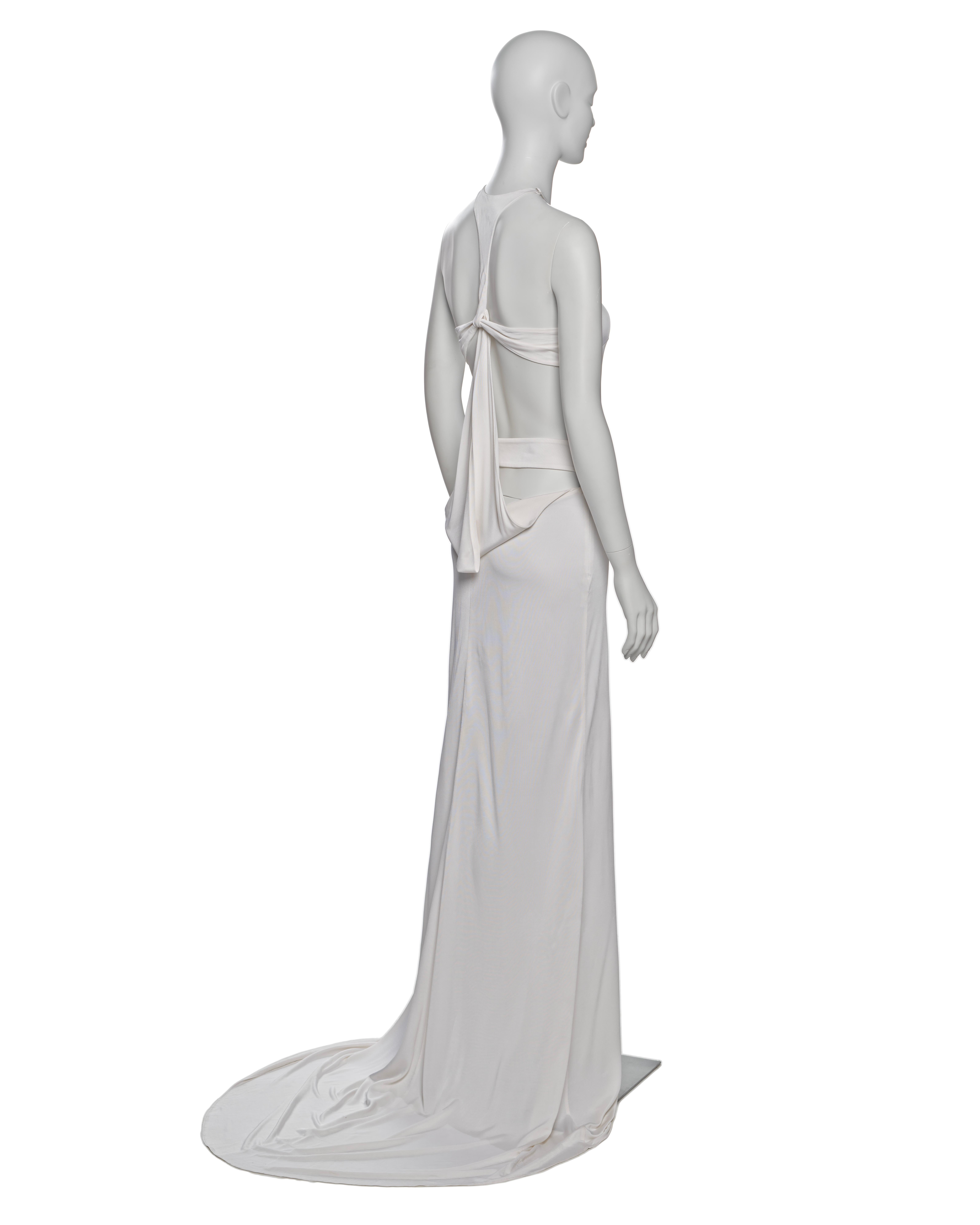 Gucci by Tom Ford White Evening Dress with Gold Crystal Dragon Brooch, FW 2004 For Sale 7