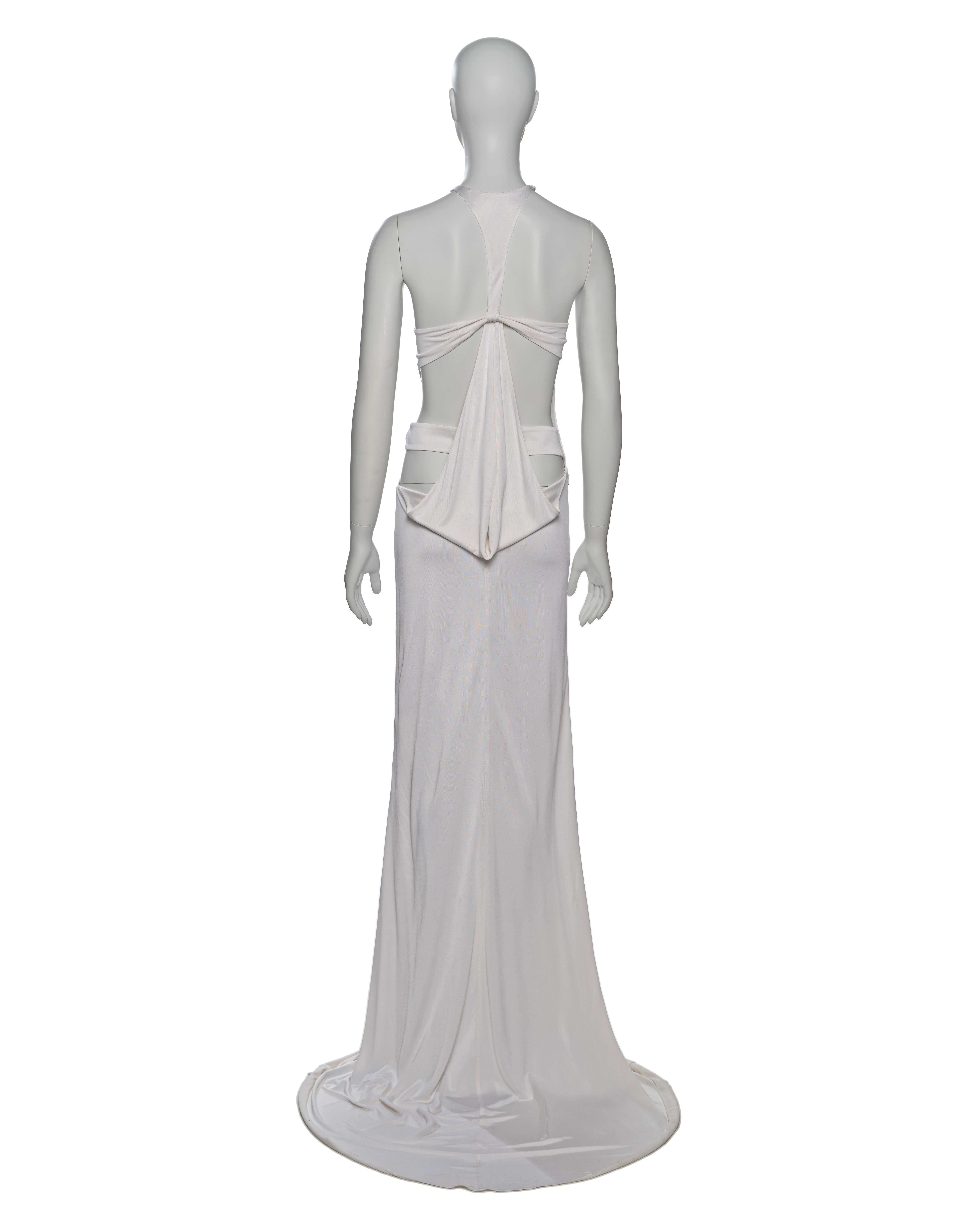 Gucci by Tom Ford White Evening Dress with Gold Crystal Dragon Brooch, FW 2004 For Sale 9