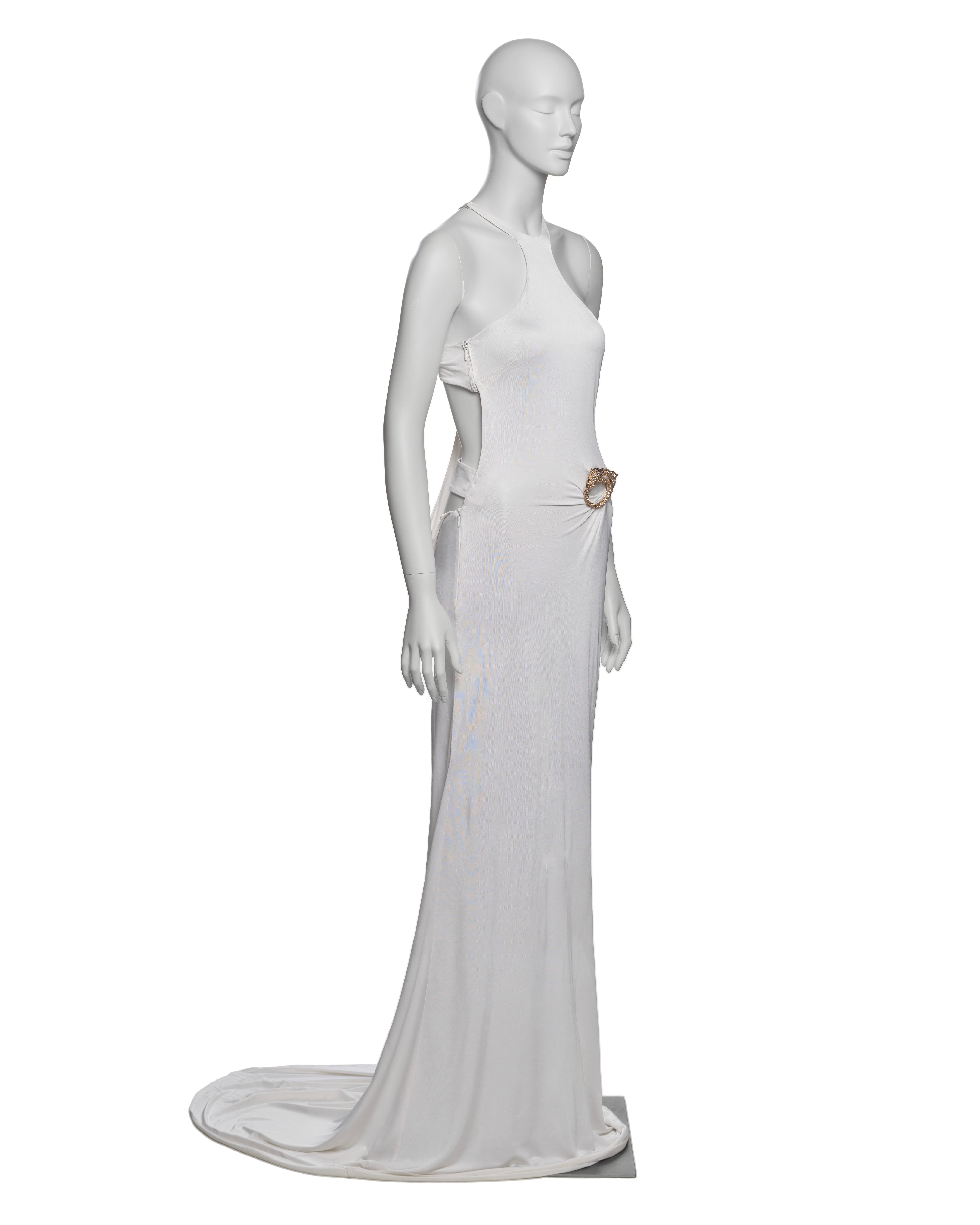 Gucci by Tom Ford White Evening Dress with Gold Crystal Dragon Brooch, FW 2004 For Sale 11