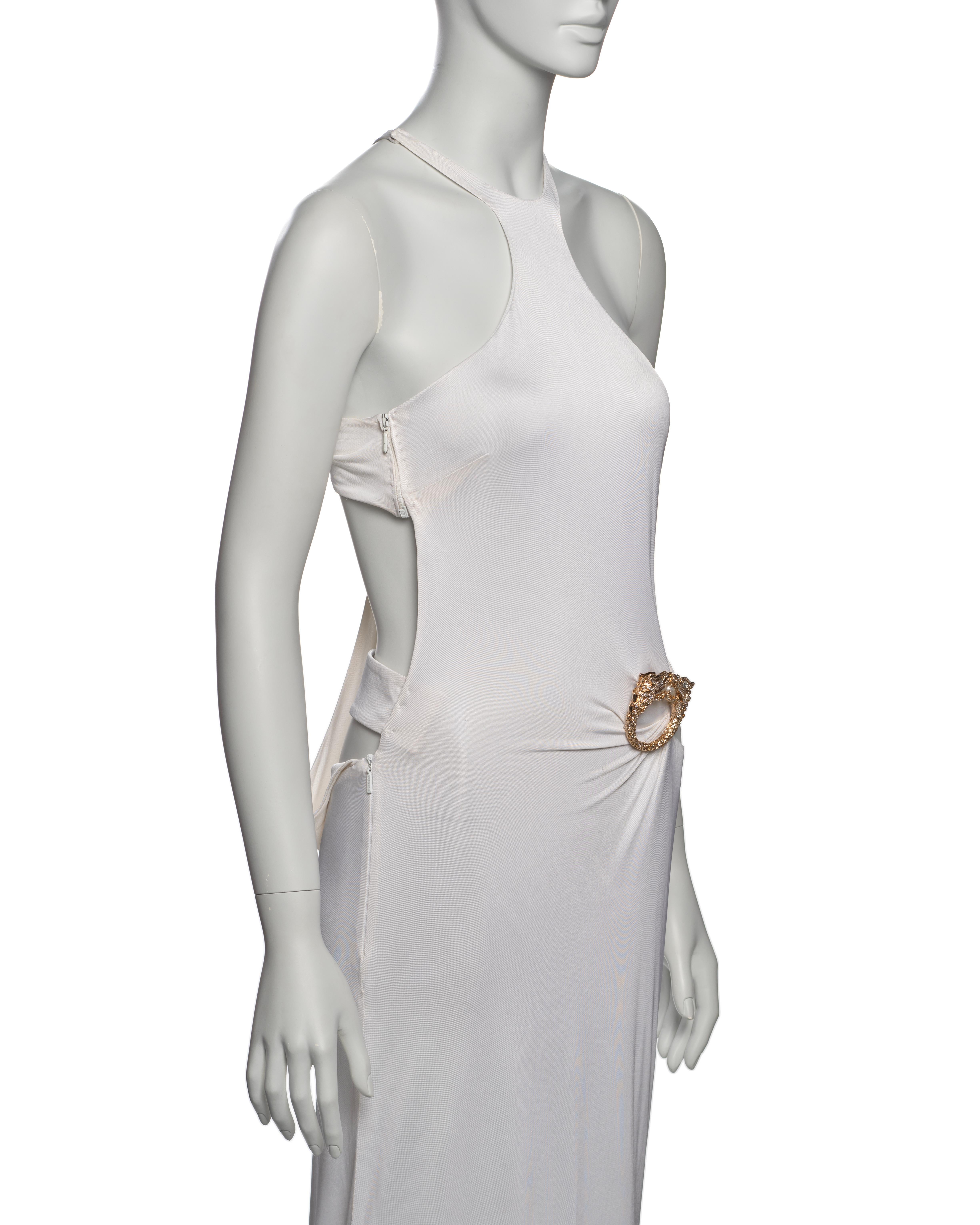 Gucci by Tom Ford White Evening Dress with Gold Crystal Dragon Brooch, FW 2004 For Sale 12
