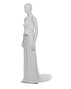 Gucci by Tom Ford White Evening Dress with Gold Crystal Dragon Brooch, FW 2004