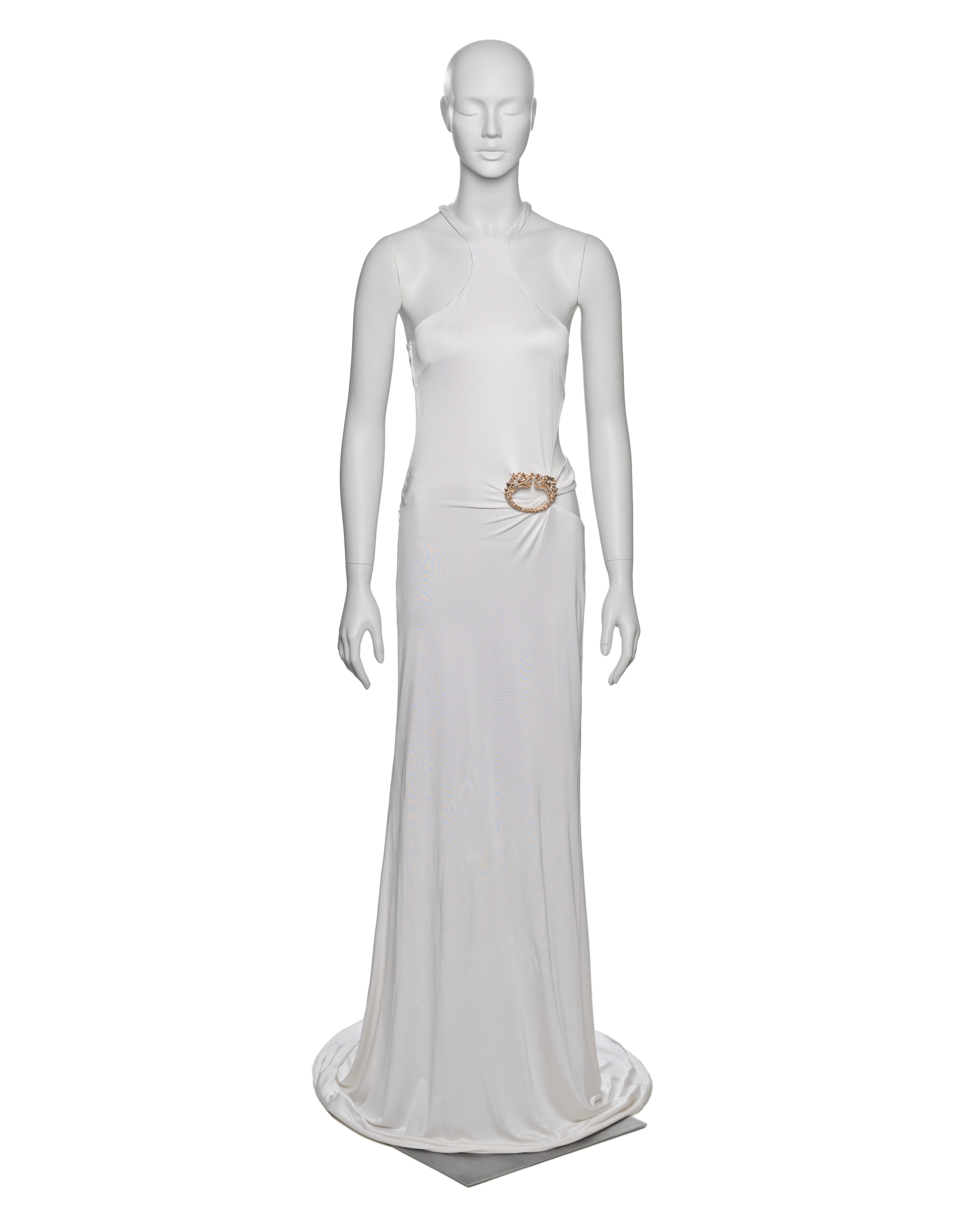 Gucci by Tom Ford White Evening Dress with Gold Crystal Dragon Brooch, FW 2004 For Sale 1