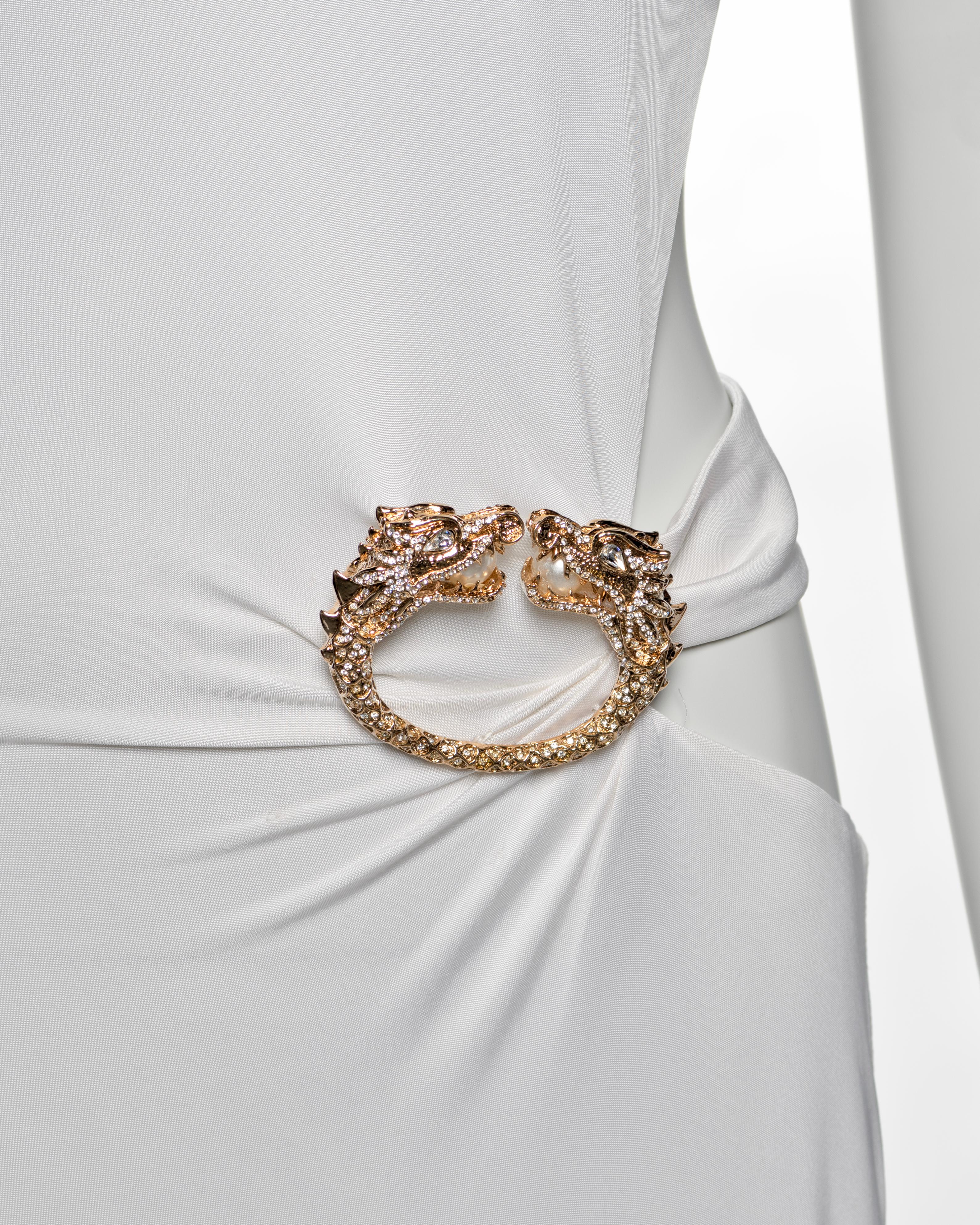 Gucci by Tom Ford White Evening Dress with Gold Crystal Dragon Brooch, FW 2004 For Sale 3