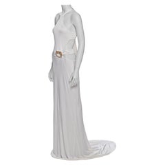 Gucci by Tom Ford White Evening Dress with Gold Crystal Dragon Brooch, FW 2004