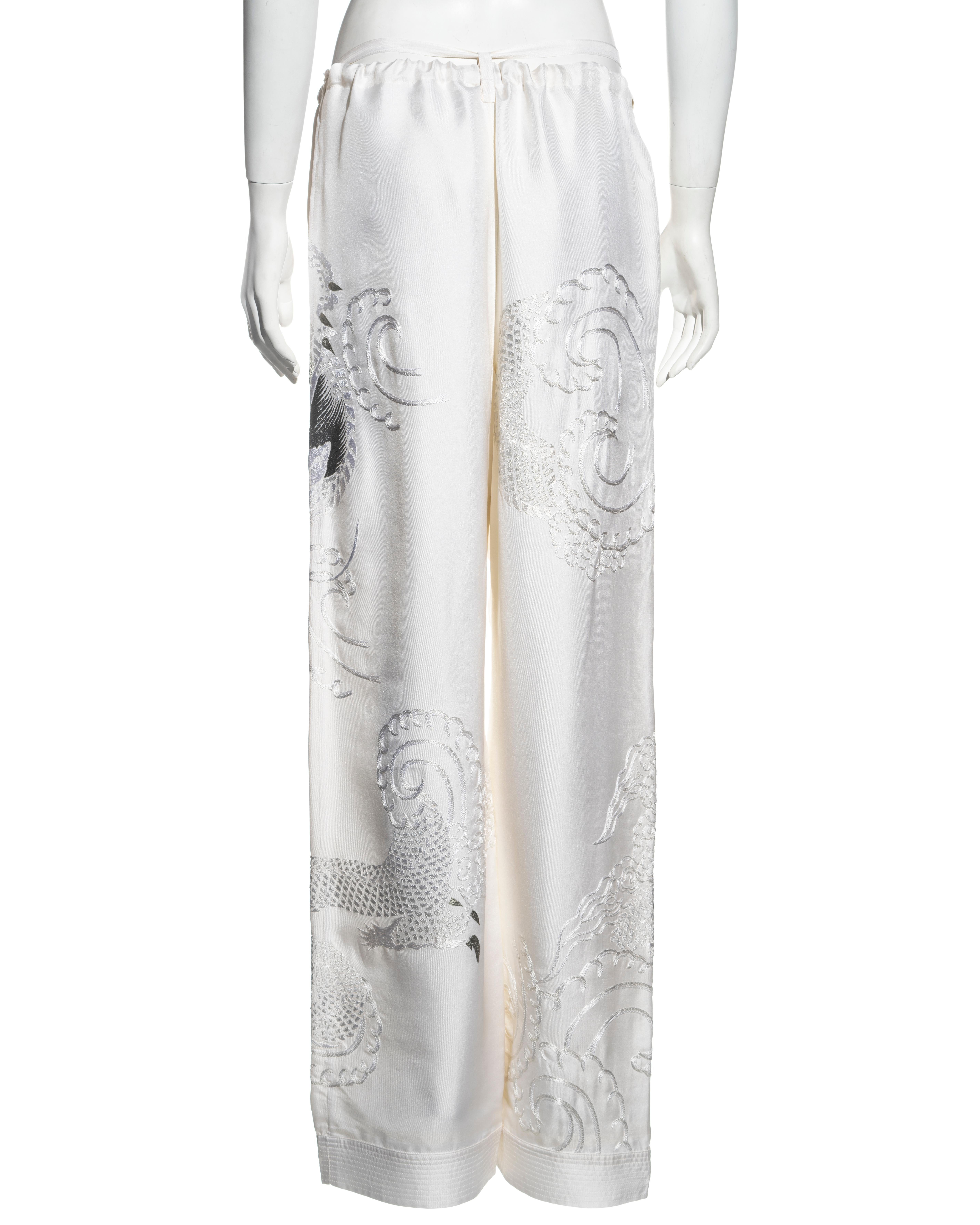 Gucci by Tom Ford white silk drawstring pants with embroidery, ss 2001 In Excellent Condition In London, GB