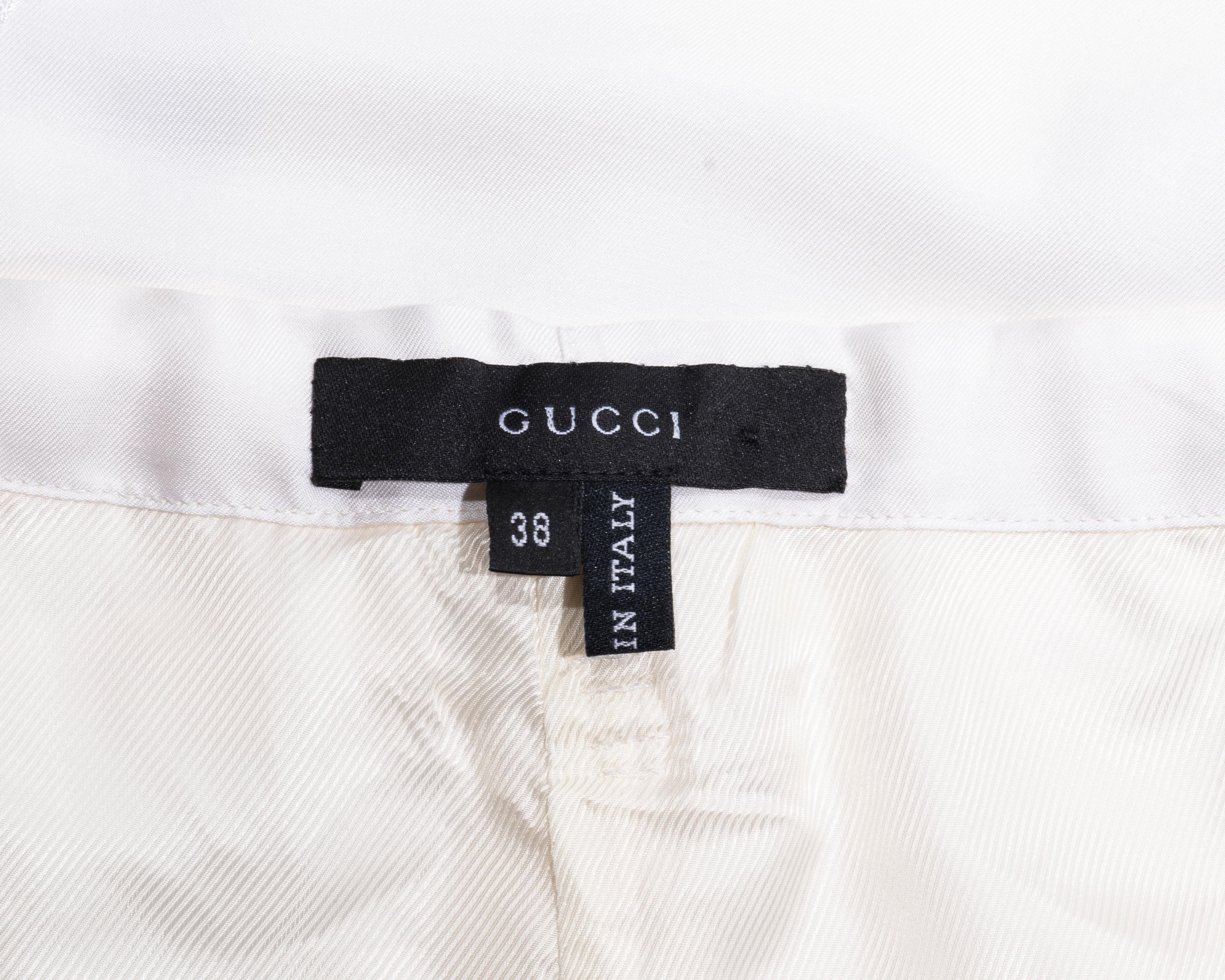Women's Gucci by Tom Ford white silk drawstring pants with embroidery, ss 2001