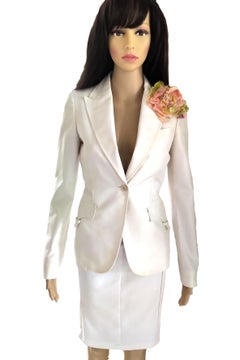 Gucci by Tom Ford Winter White Winged Lapel Fitted Jacket Blazer IT 38/ US 2