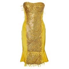 Gucci by Tom Ford Yellow Silk Embellished Strapless Mini Dress M