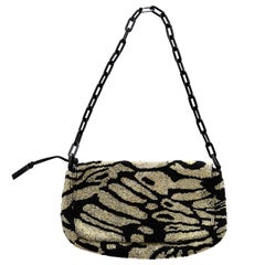 Retro Gucci by Tom Ford zebra pattern beaded silk evening flap bag, ss 2000