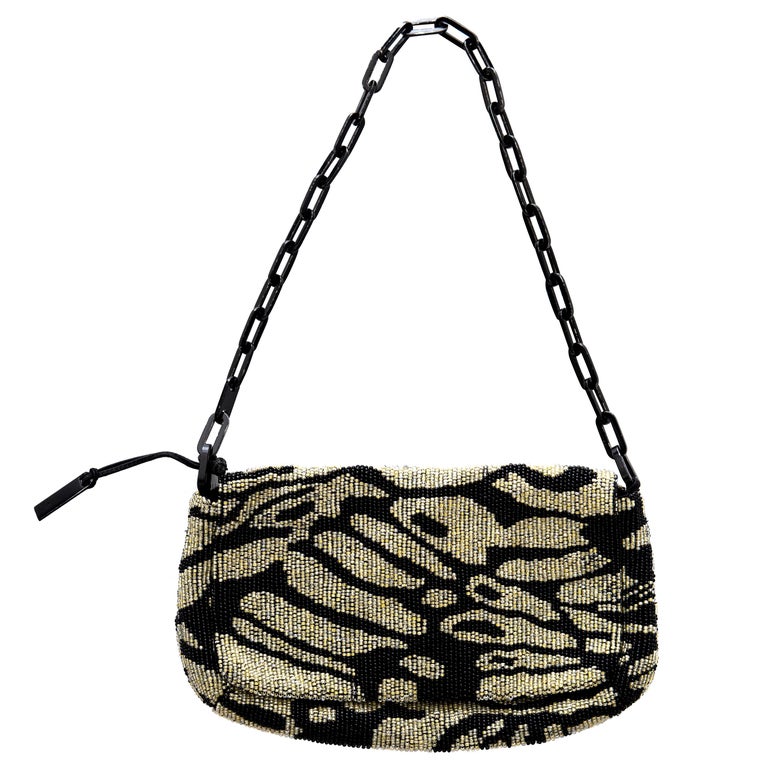 Gucci by Tom Ford zebra pattern beaded silk evening flap bag, ss 2000 For Sale
