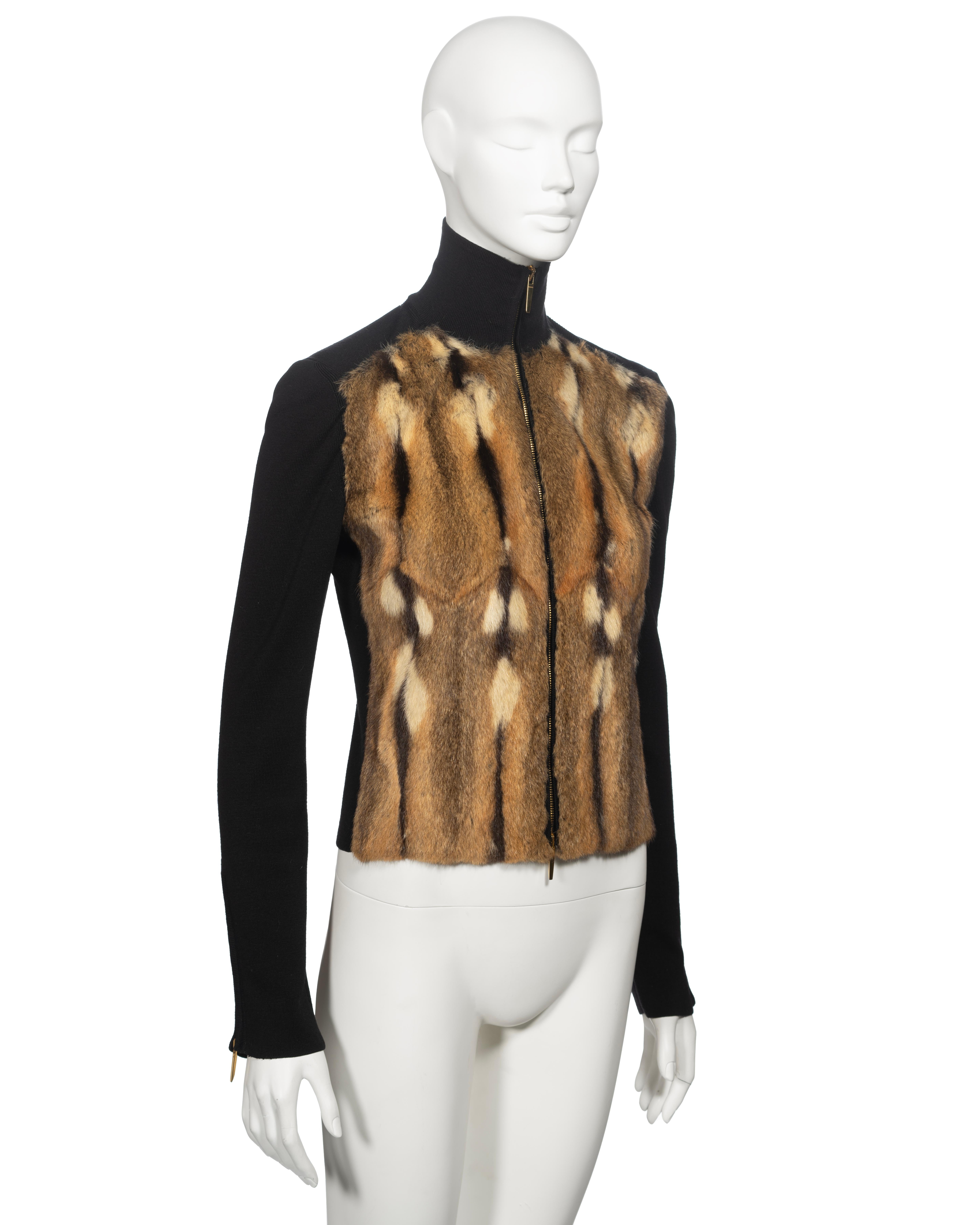 Women's Gucci by Tom Ford Zip-Front Rib Knit and Fur Cardigan, fw 2000 For Sale