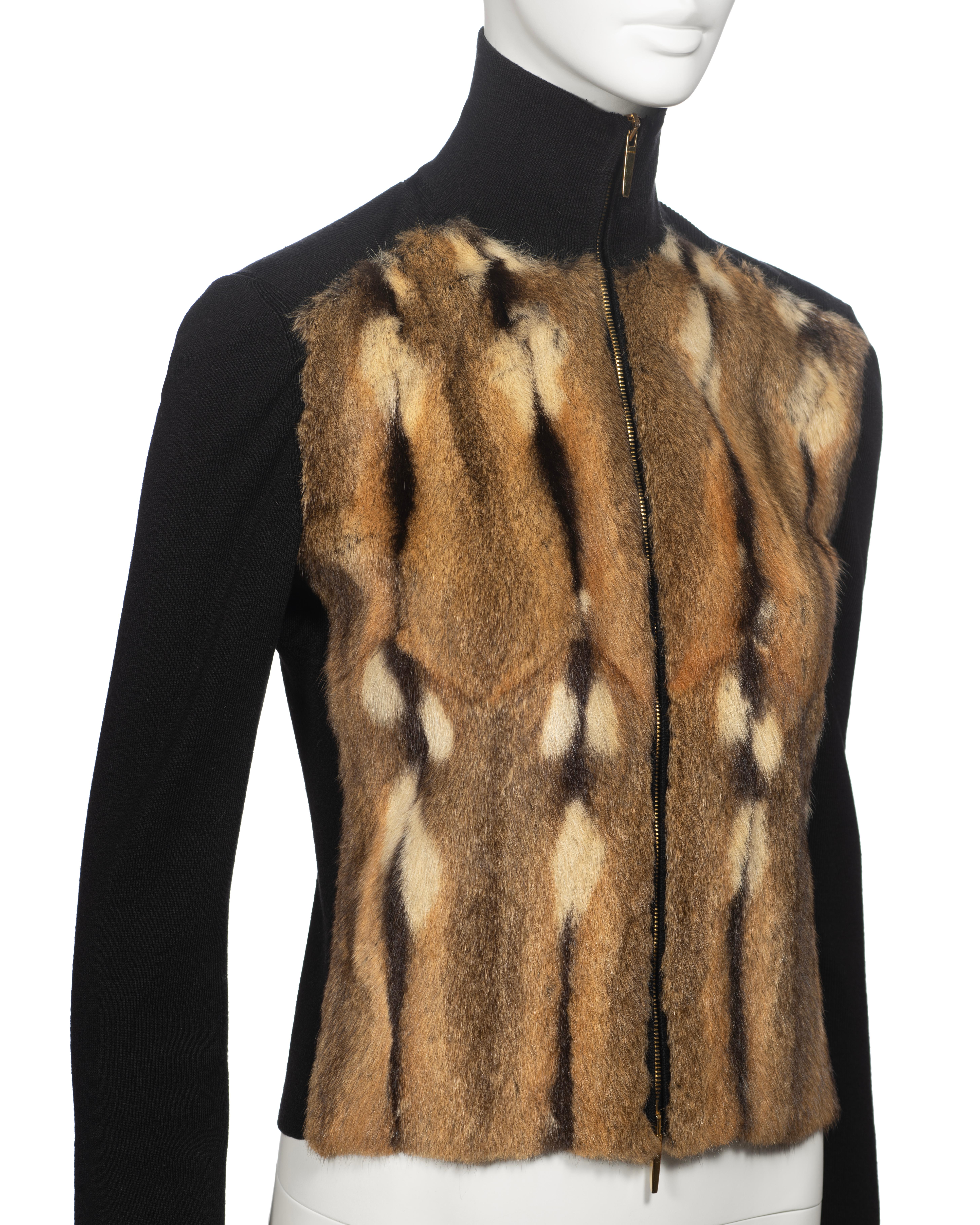 Gucci by Tom Ford Zip-Front Rib Knit and Fur Cardigan, fw 2000 For Sale 1
