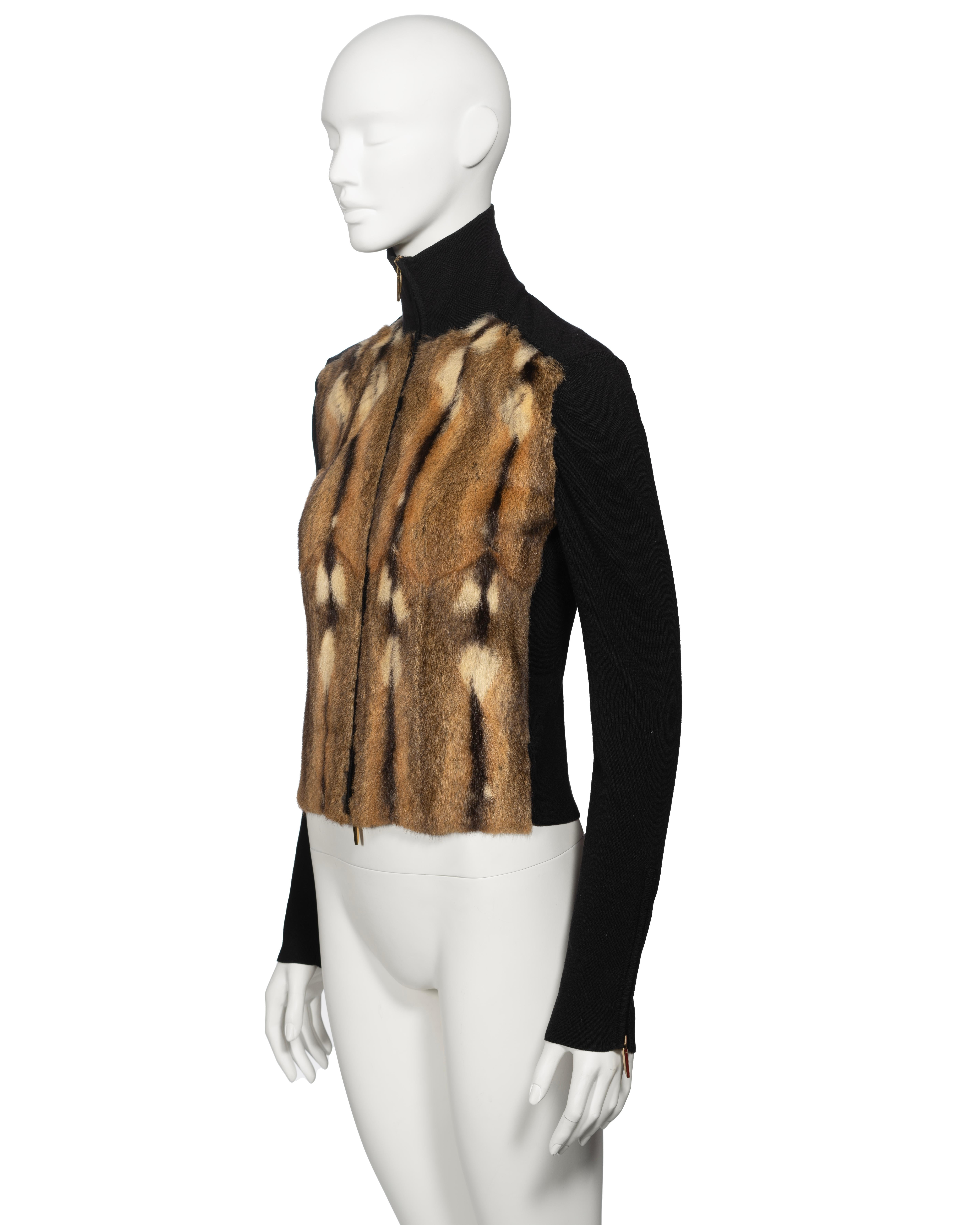 Gucci by Tom Ford Zip-Front Rib Knit and Fur Cardigan, fw 2000 For Sale 2