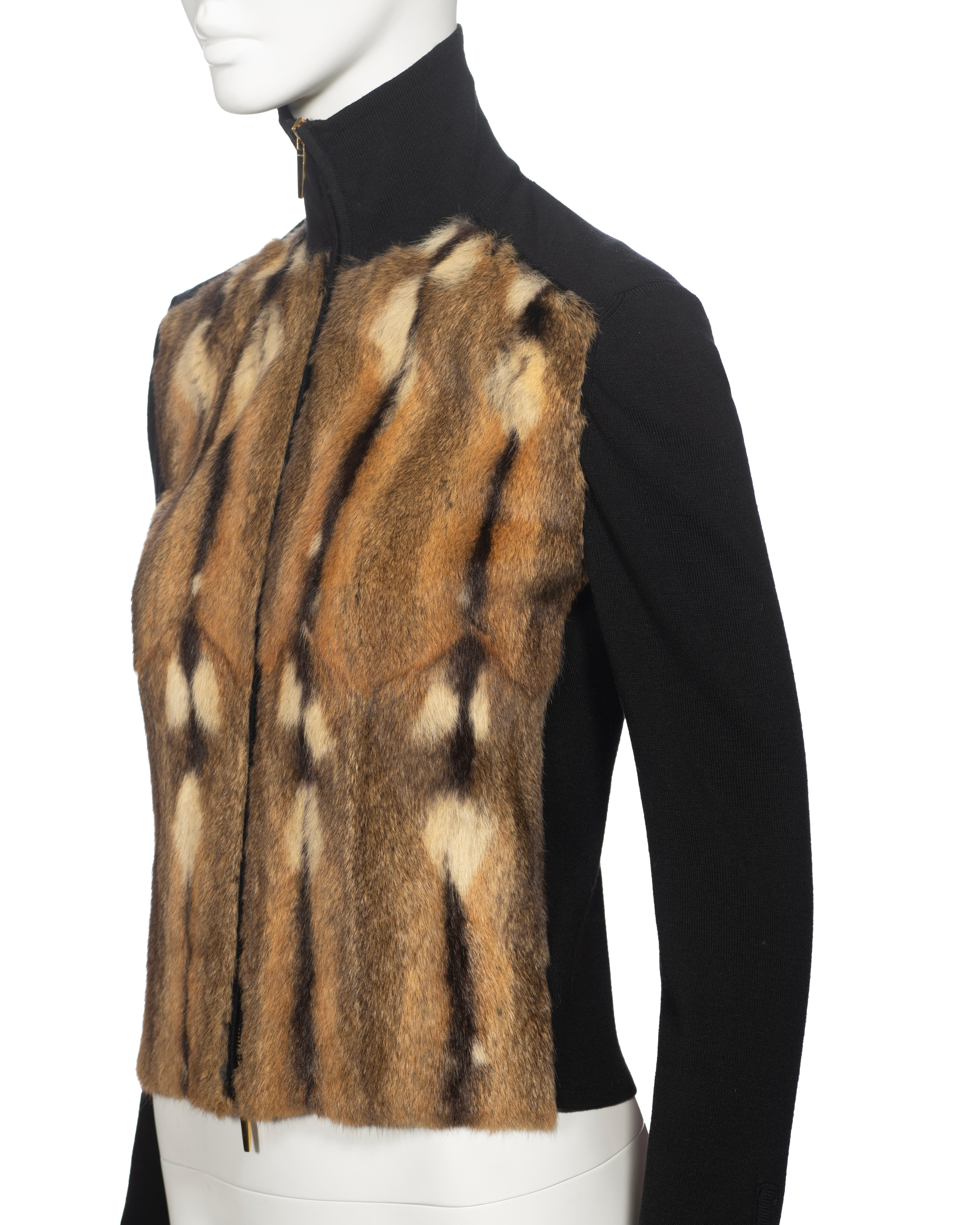 Gucci by Tom Ford Zip-Front Rib Knit and Fur Cardigan, fw 2000 For Sale 3