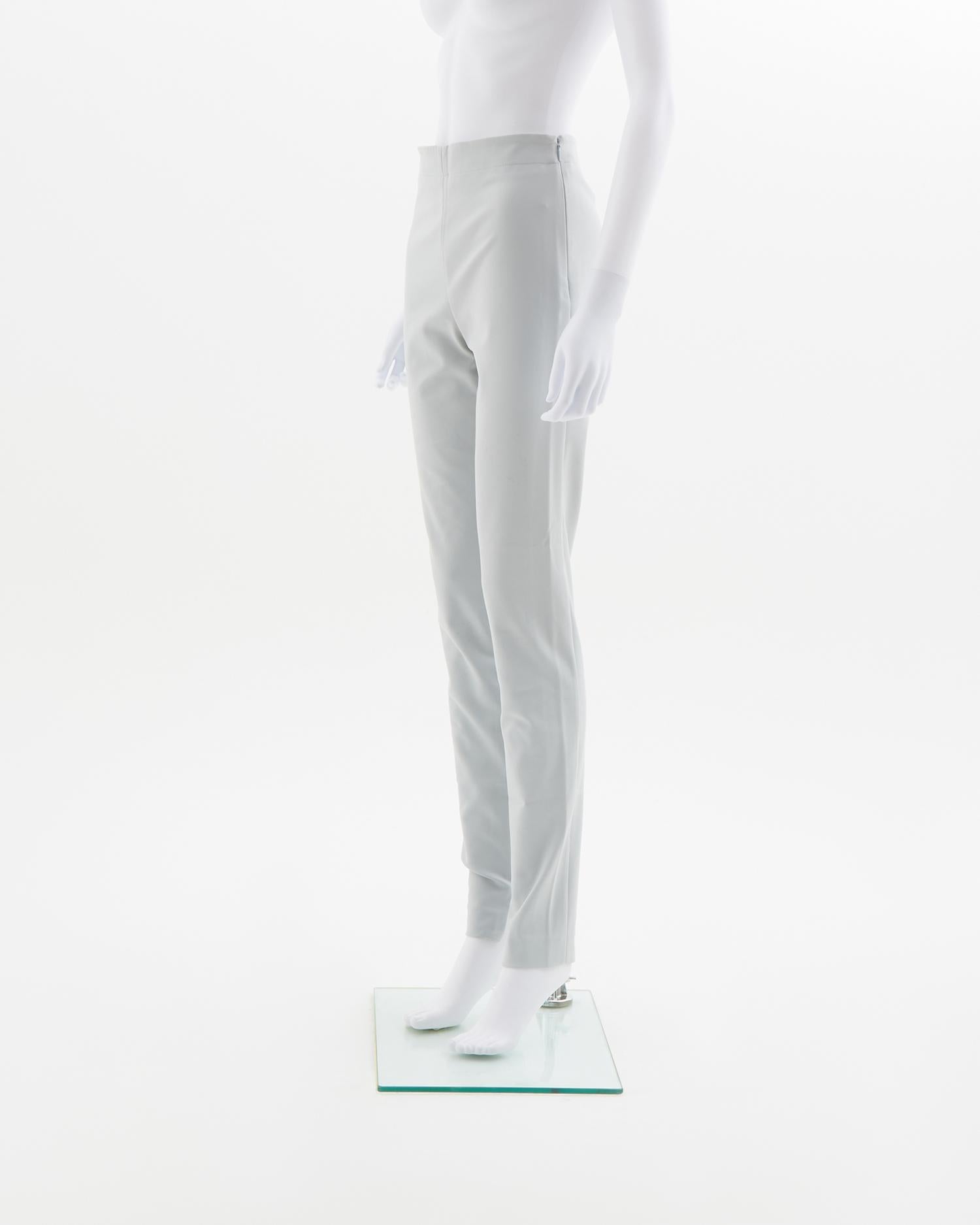 - Sold by SkofArchive
- Designed by Tom Ford 
- Fall Winter 1998 Collection
- Grey satin pants 
- Buckle back silver detail
- Hidden zipper up the side with hook-and-eye closure 
- Good Condition
- Made in Italy
- Size: FR 38 - IT 42 - UK 10 - US 6