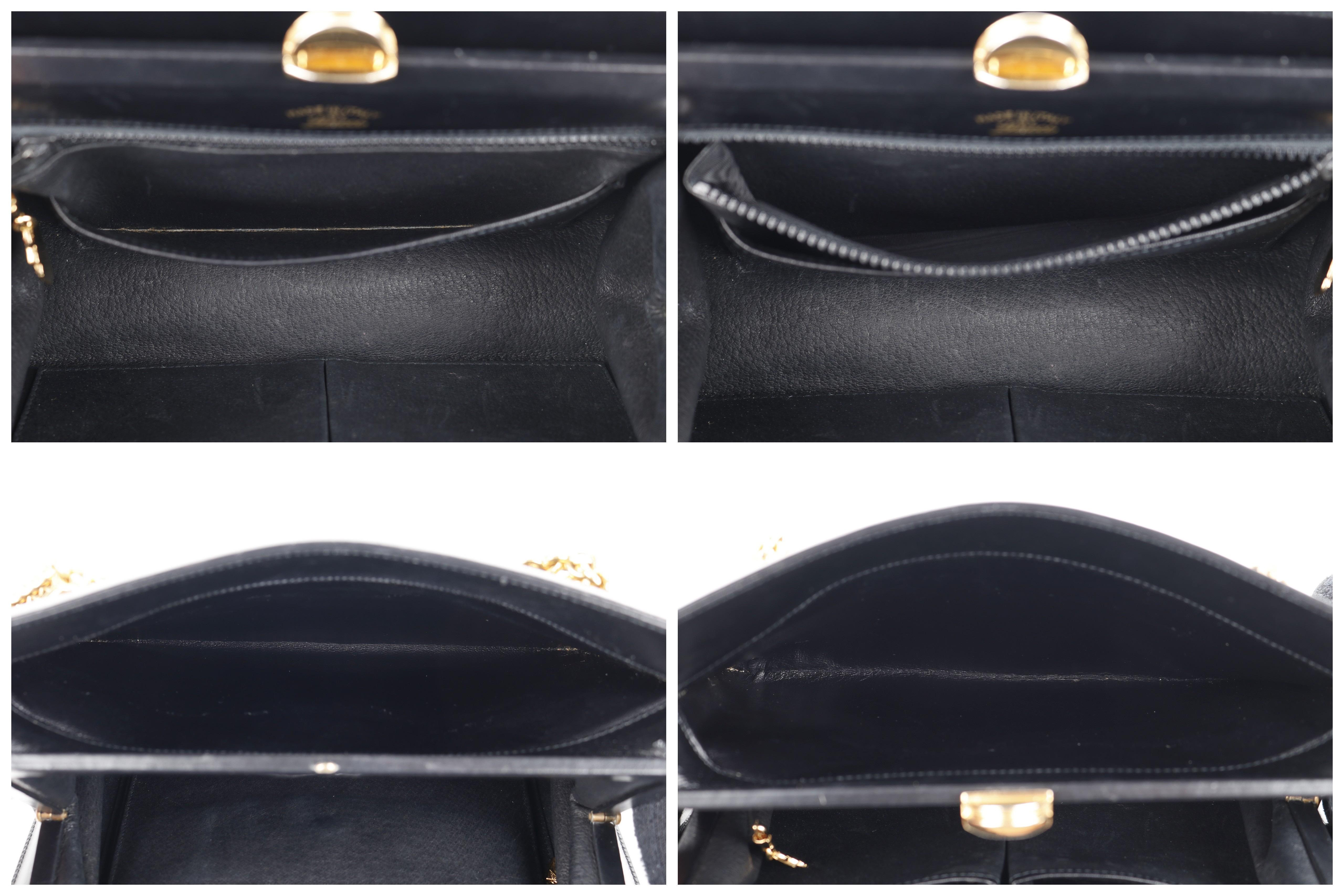 GUCCI c.1960’s Black Leather Gold Chain Link Push Lock Structured Handbag RARE 3