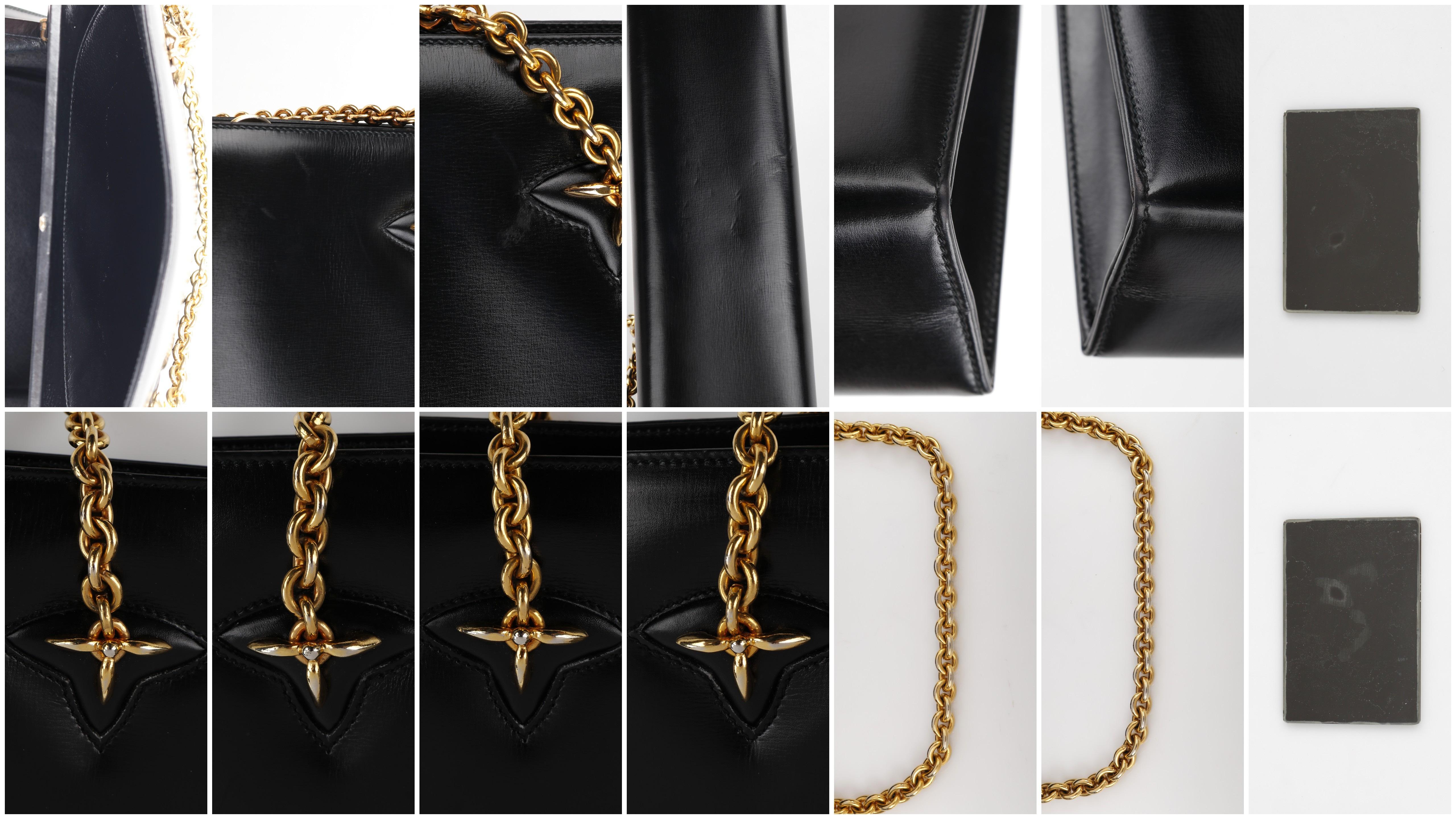 GUCCI c.1960’s Black Leather Gold Chain Link Push Lock Structured Handbag RARE 5