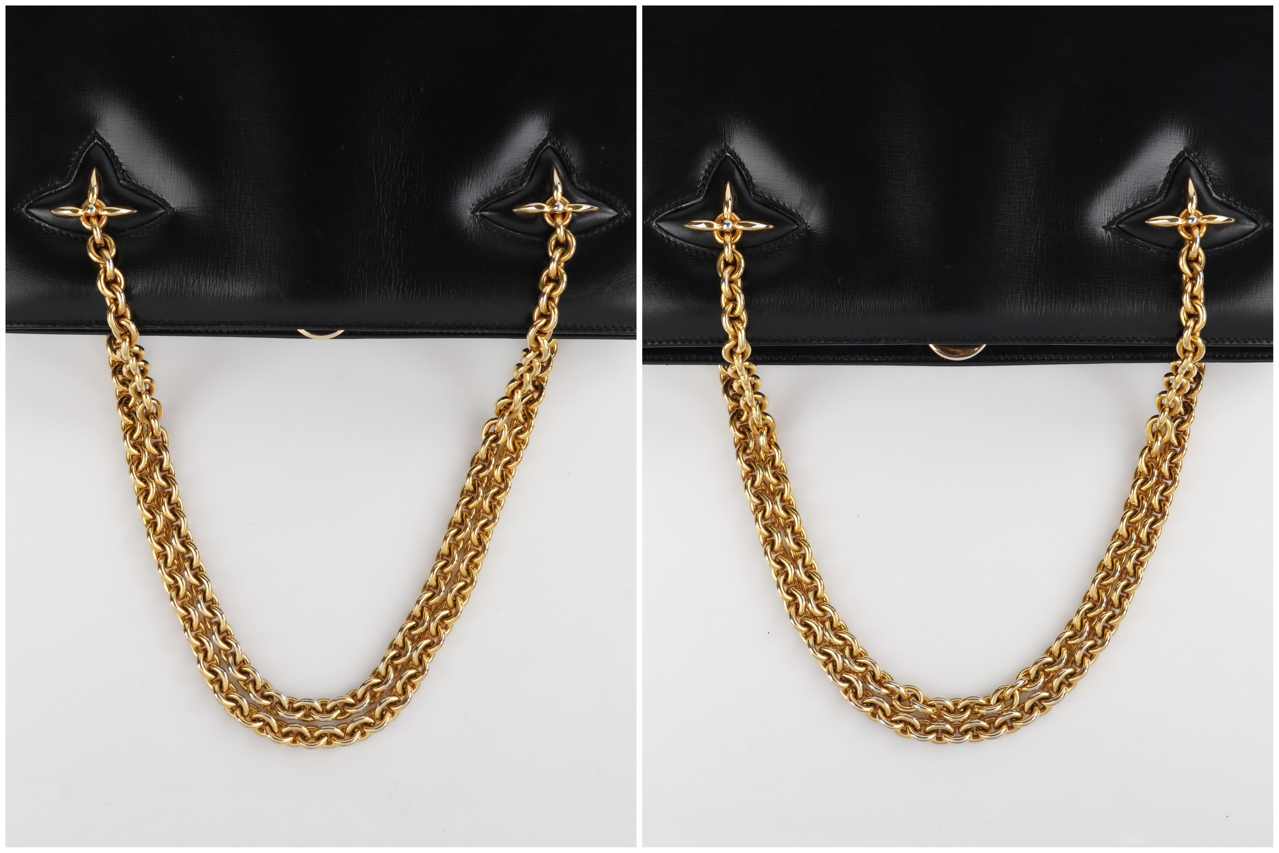 GUCCI c.1960’s Black Leather Gold Chain Link Push Lock Structured Handbag RARE 1