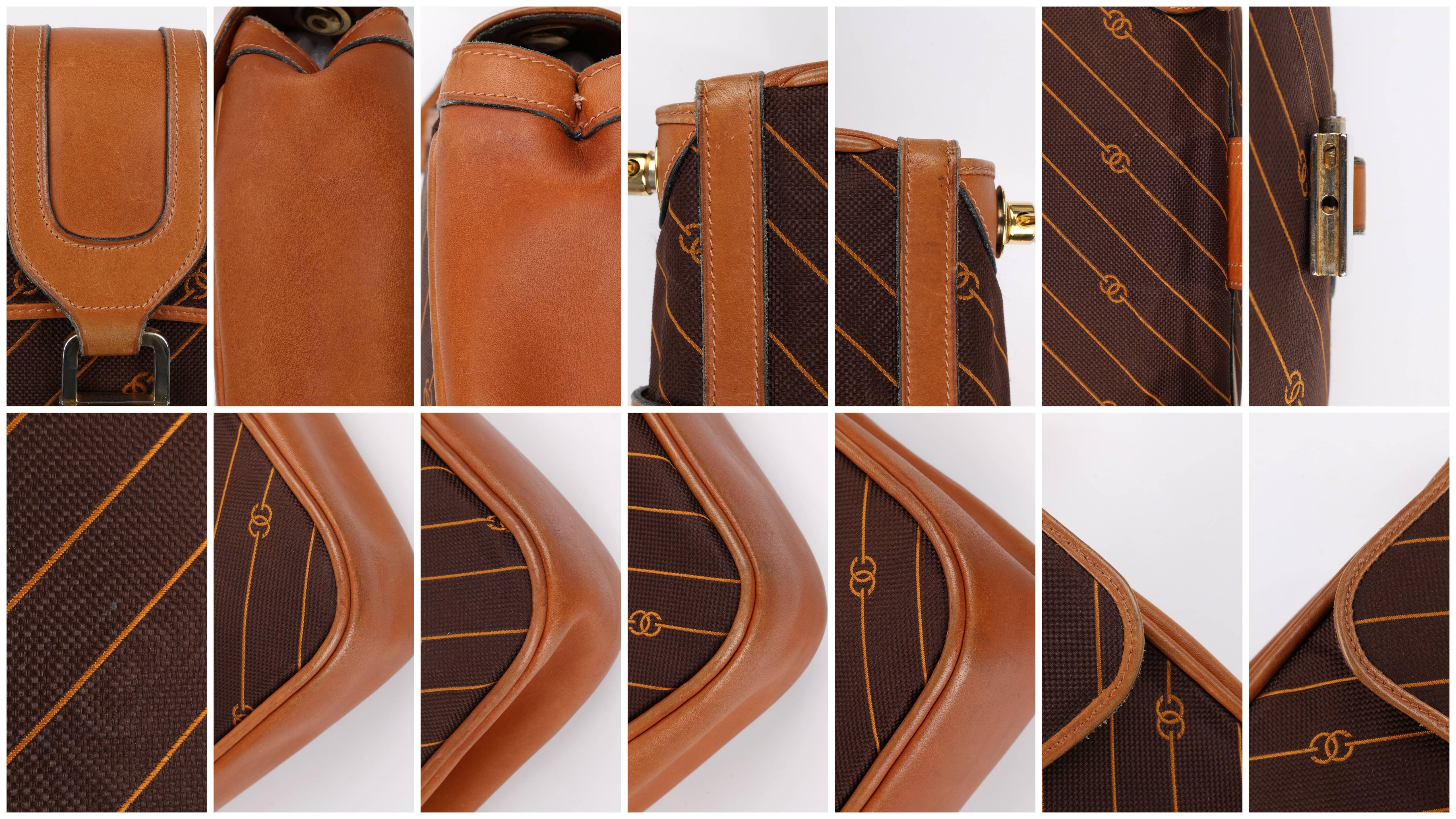 GUCCI c.1970's Brown GG Monogram Jacquard Tan Leather Flap Top Shoulder Bag RARE 6