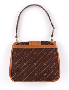 GUCCI c.1970's Brown GG Monogram Jacquard Tan Leather Flap Top Shoulder Bag RARE