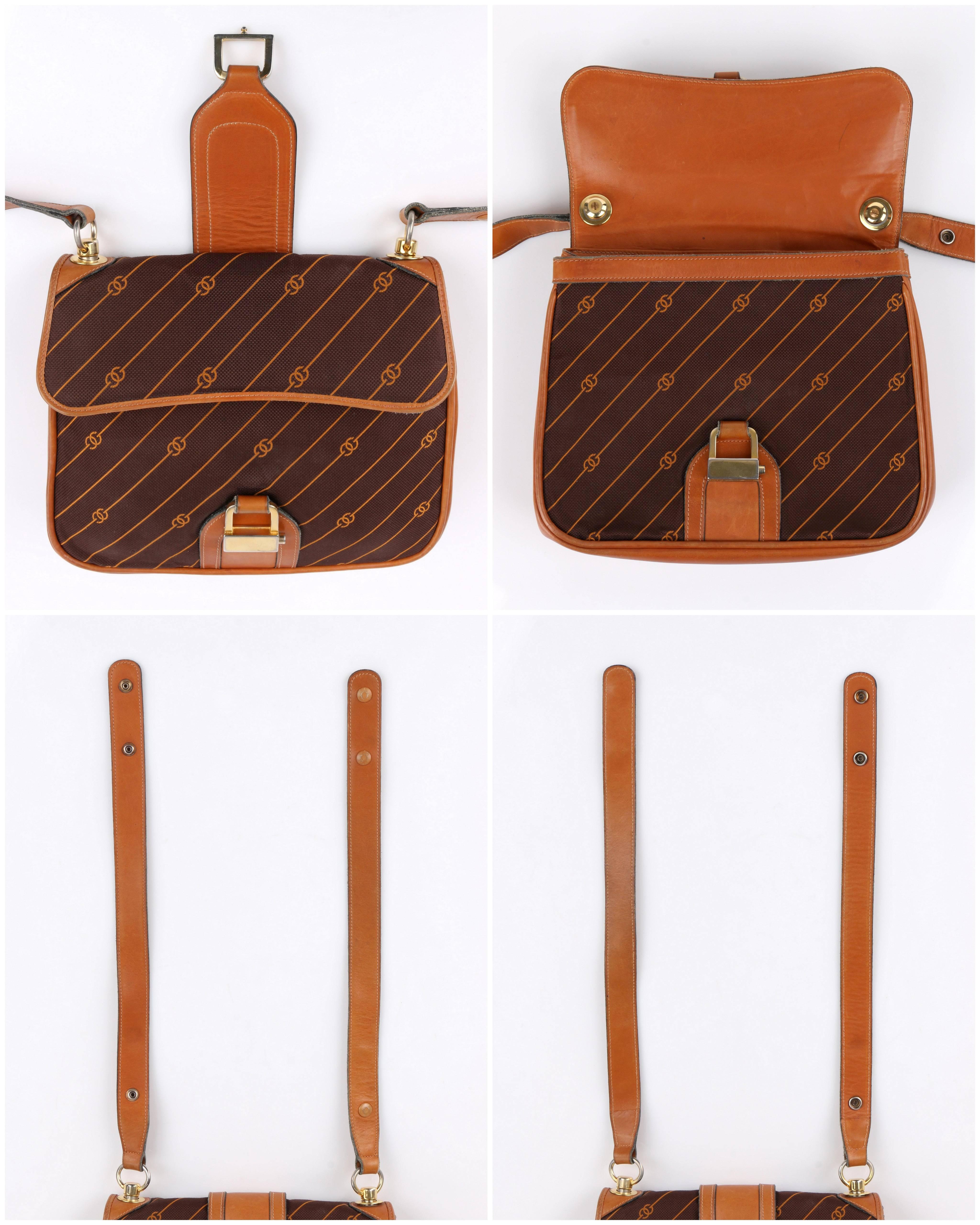 GUCCI c.1970's Brown GG Monogram Jacquard Tan Leather Flap Top Shoulder Bag RARE 1