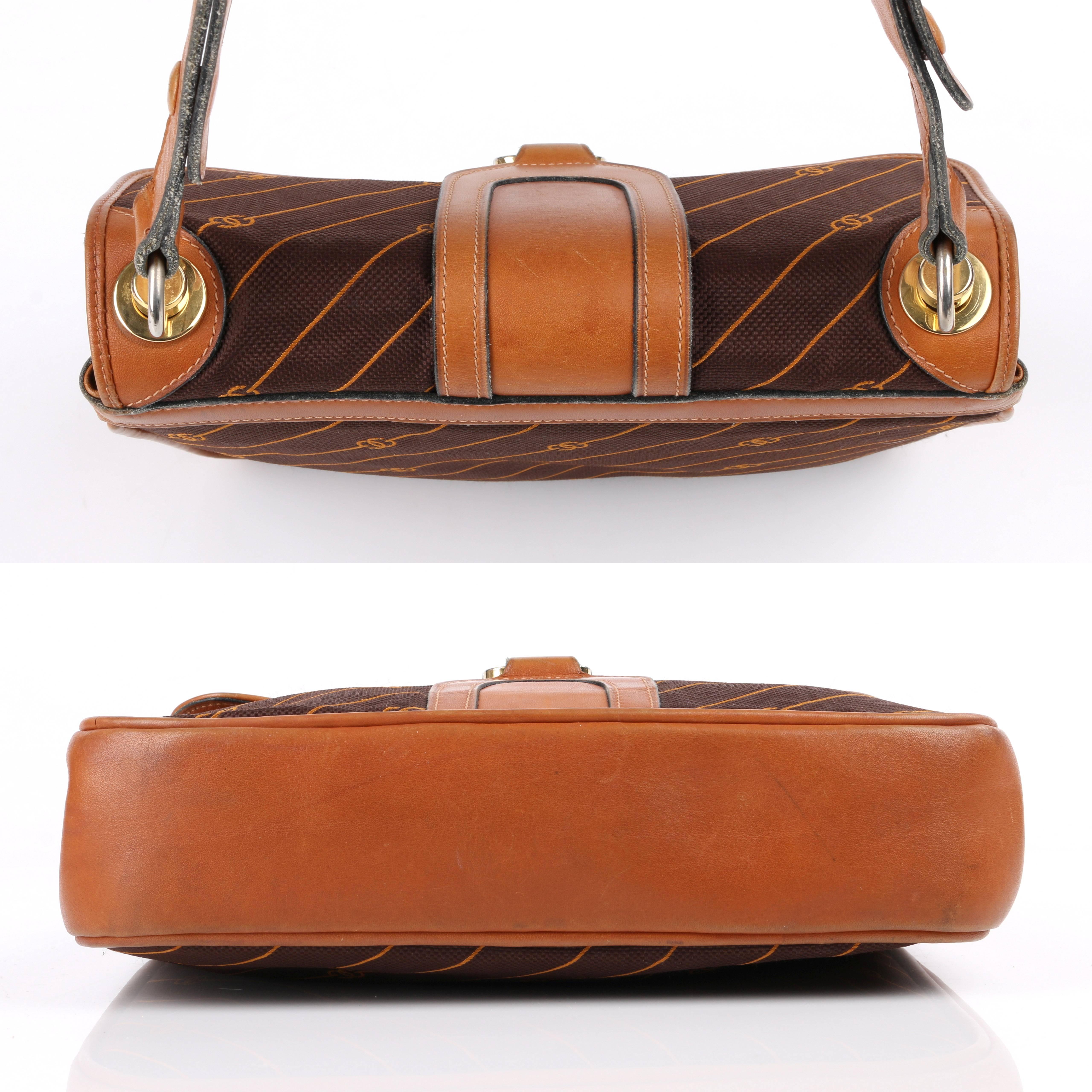 GUCCI c.1970's Brown GG Monogram Jacquard Tan Leather Flap Top Shoulder Bag RARE 2