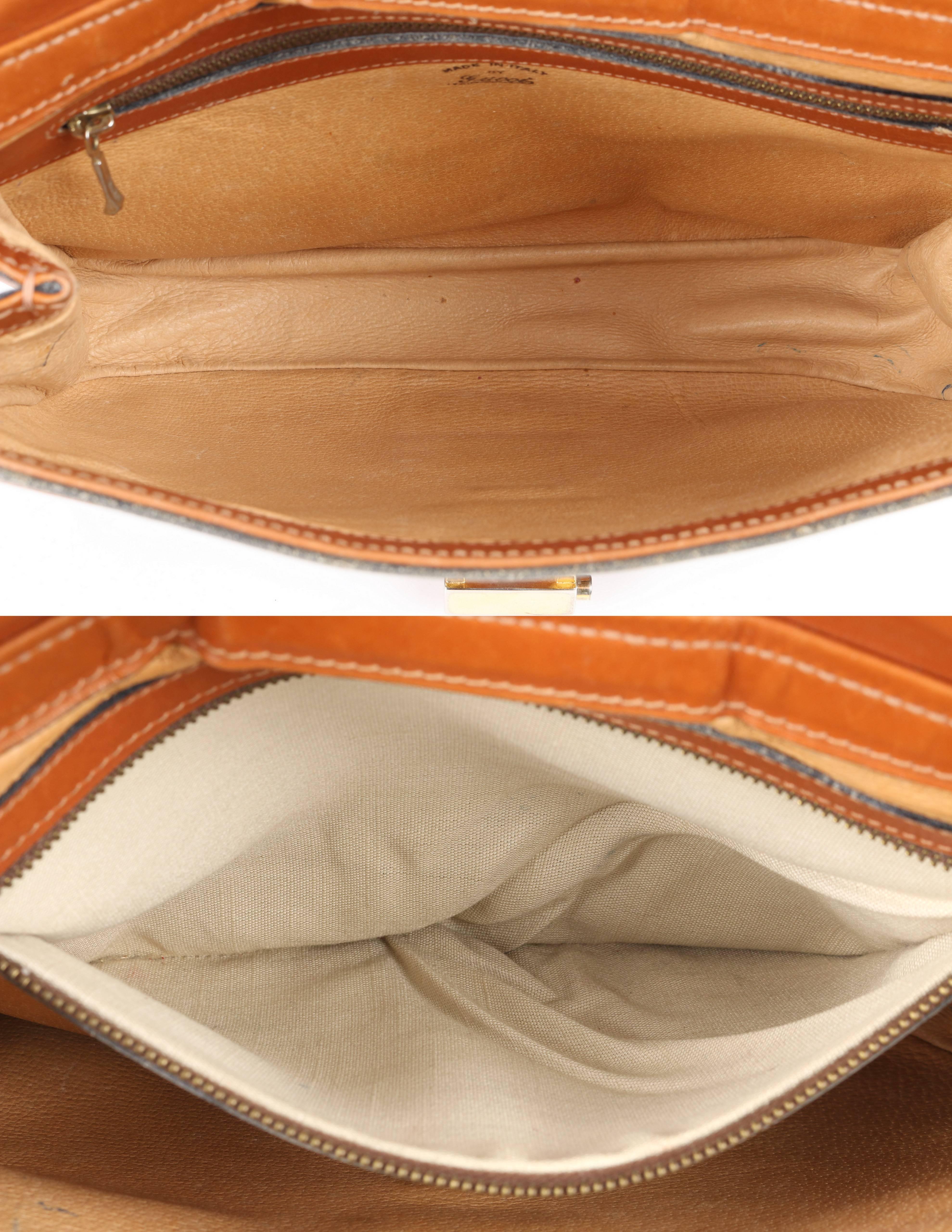 GUCCI c.1970's Brown GG Monogram Jacquard Tan Leather Flap Top Shoulder Bag RARE 3