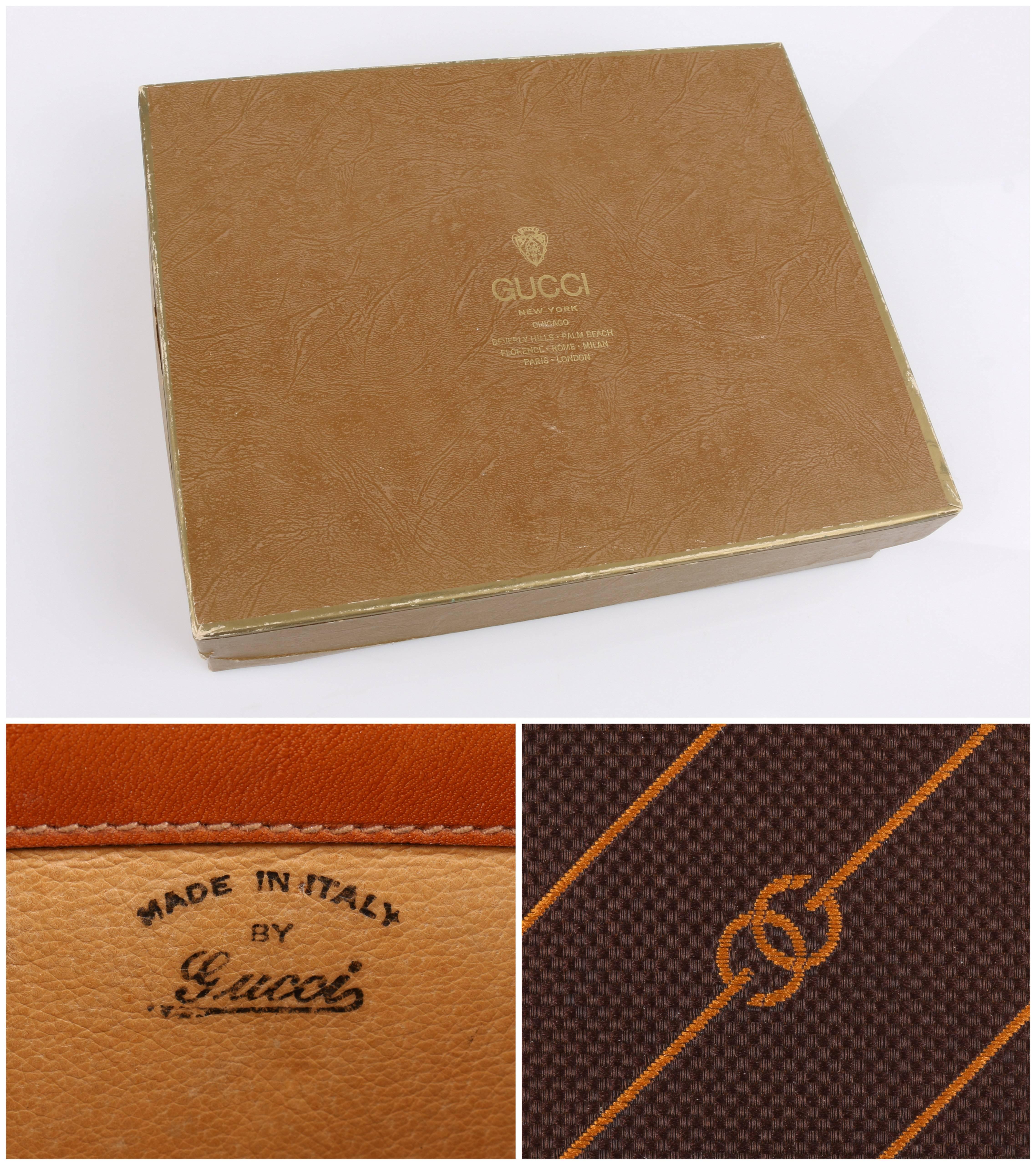 GUCCI c.1970's Brown GG Monogram Jacquard Tan Leather Flap Top Shoulder Bag RARE 4