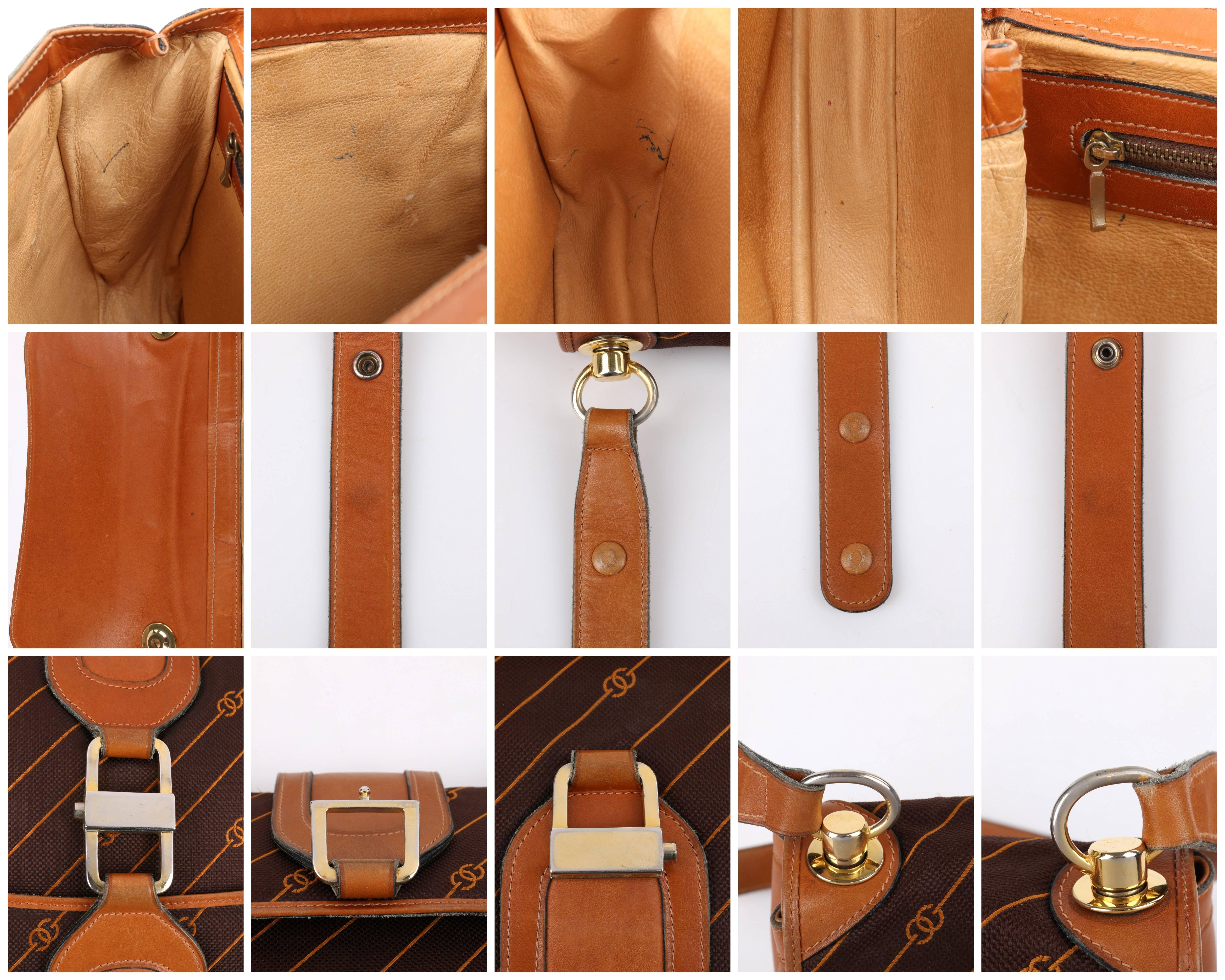 GUCCI c.1970's Brown GG Monogram Jacquard Tan Leather Flap Top Shoulder Bag RARE 5