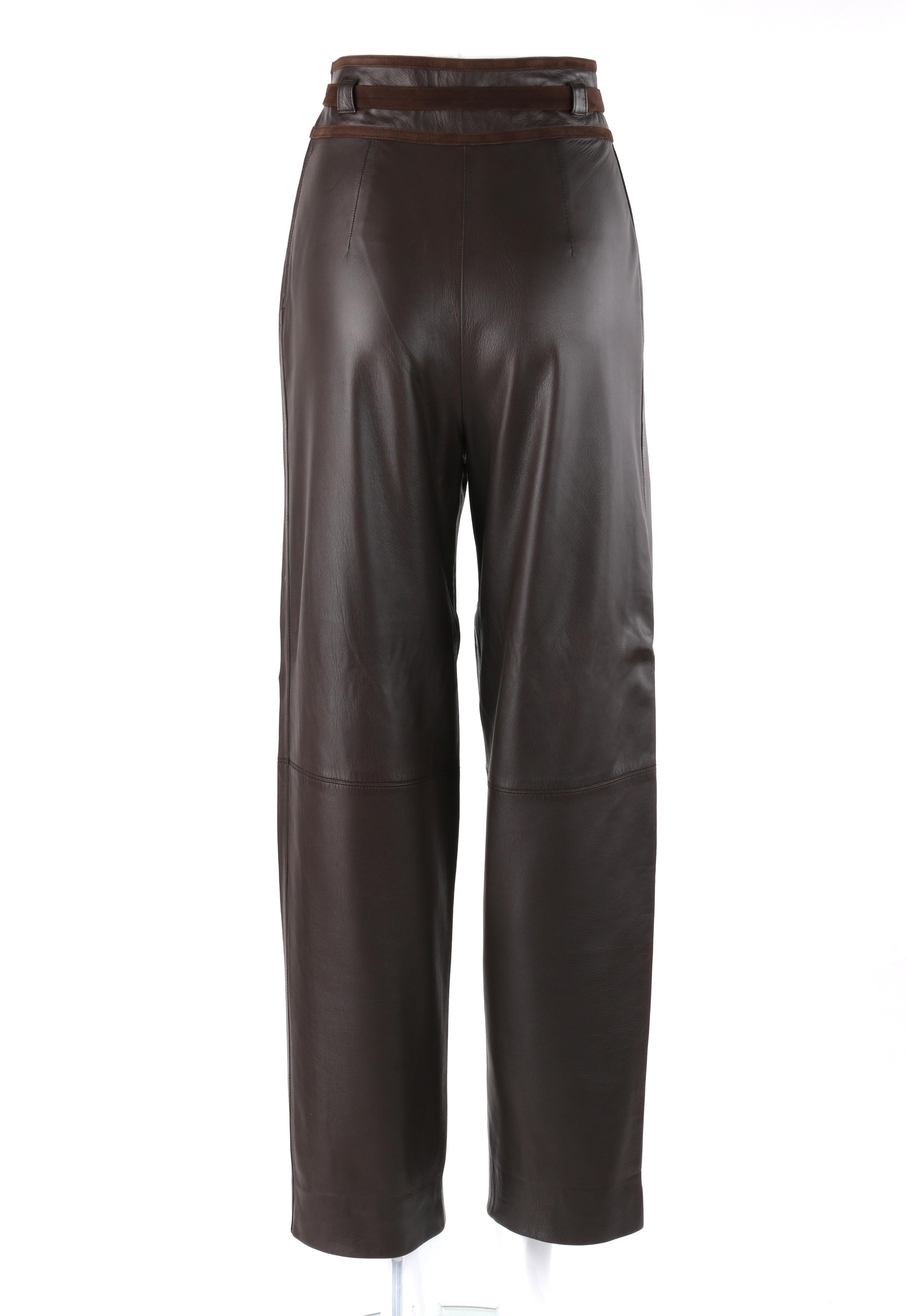 Black GUCCI c.1970’s Dark Brown Leather High Waisted Tapered Trouser Pants