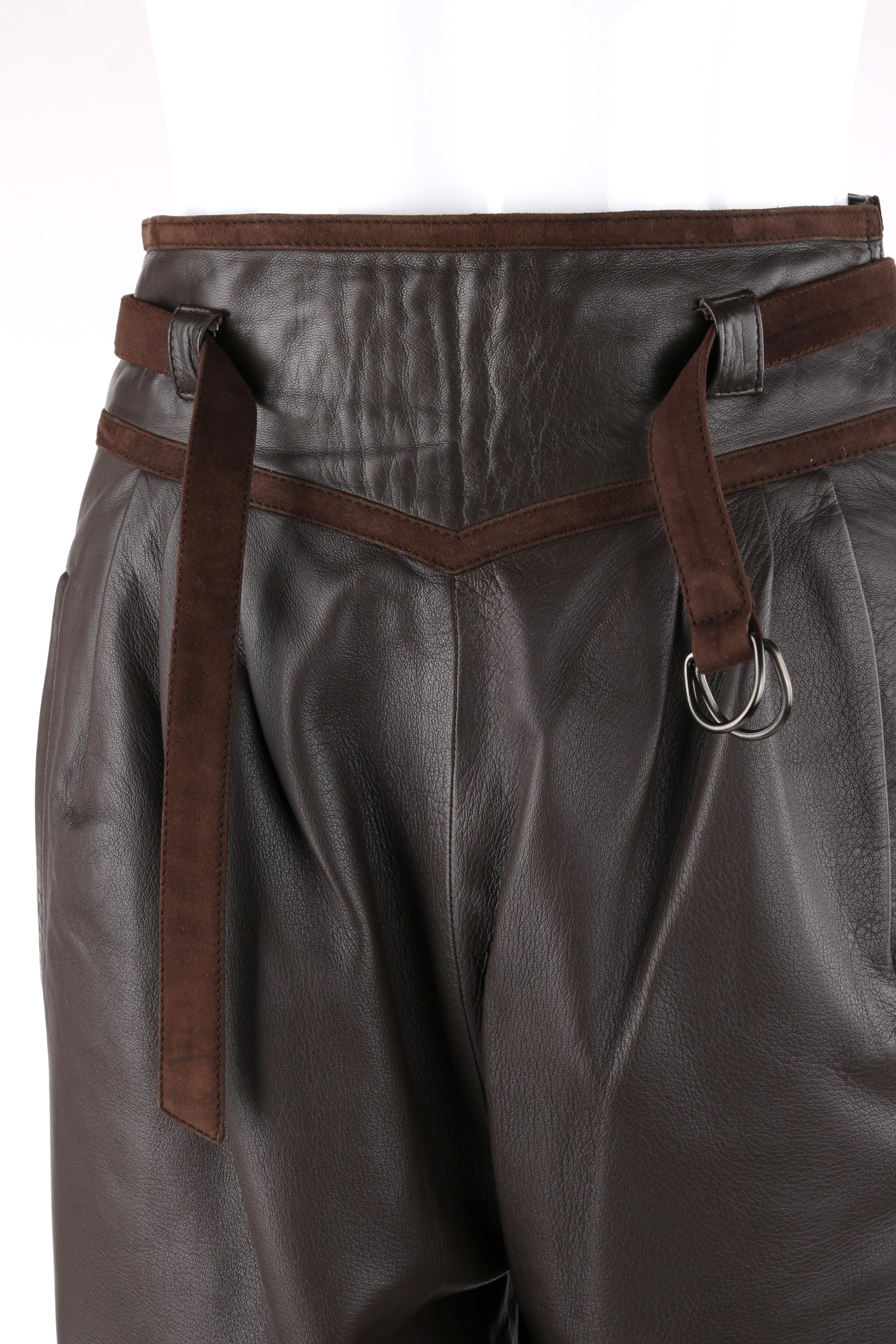 Women's GUCCI c.1970’s Dark Brown Leather High Waisted Tapered Trouser Pants
