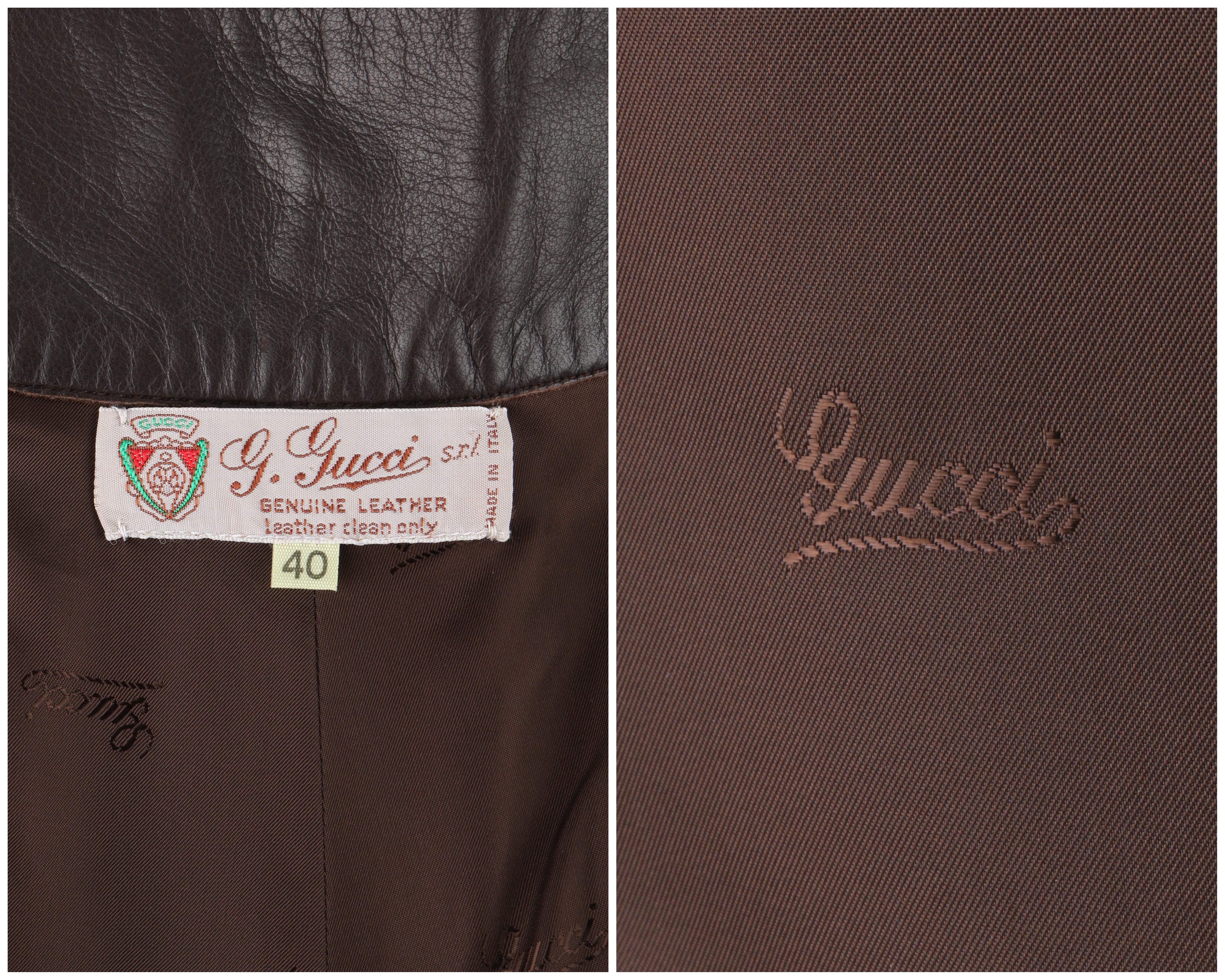 GUCCI c.1970’s Dark Brown Leather High Waisted Tapered Trouser Pants 1