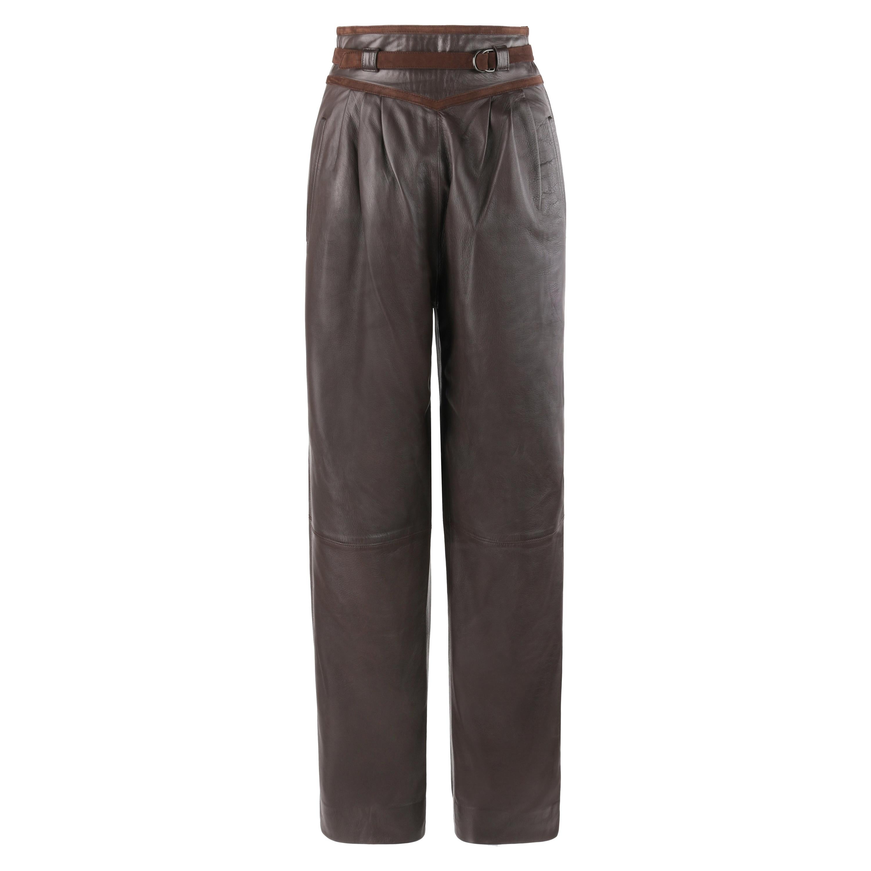 GUCCI c.1970’s Dark Brown Leather High Waisted Tapered Trouser Pants