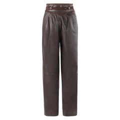 GUCCI c.1970’s Dark Brown Leather High Waisted Tapered Trouser Pants