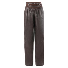 GUCCI c.1970's Dunkelbraune Lederhose mit hoher Taille und konisch zulaufender Hose