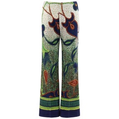 Vintage GUCCI c.1970’s Multi-Color Paisley Flora Print Flared Wide Leg Trouser Pants 