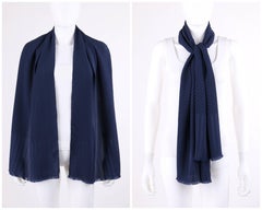 GUCCI c.1970's Navy Blue GG Guccissima Monogram Silk Oblong Fringe Wrap Scarf