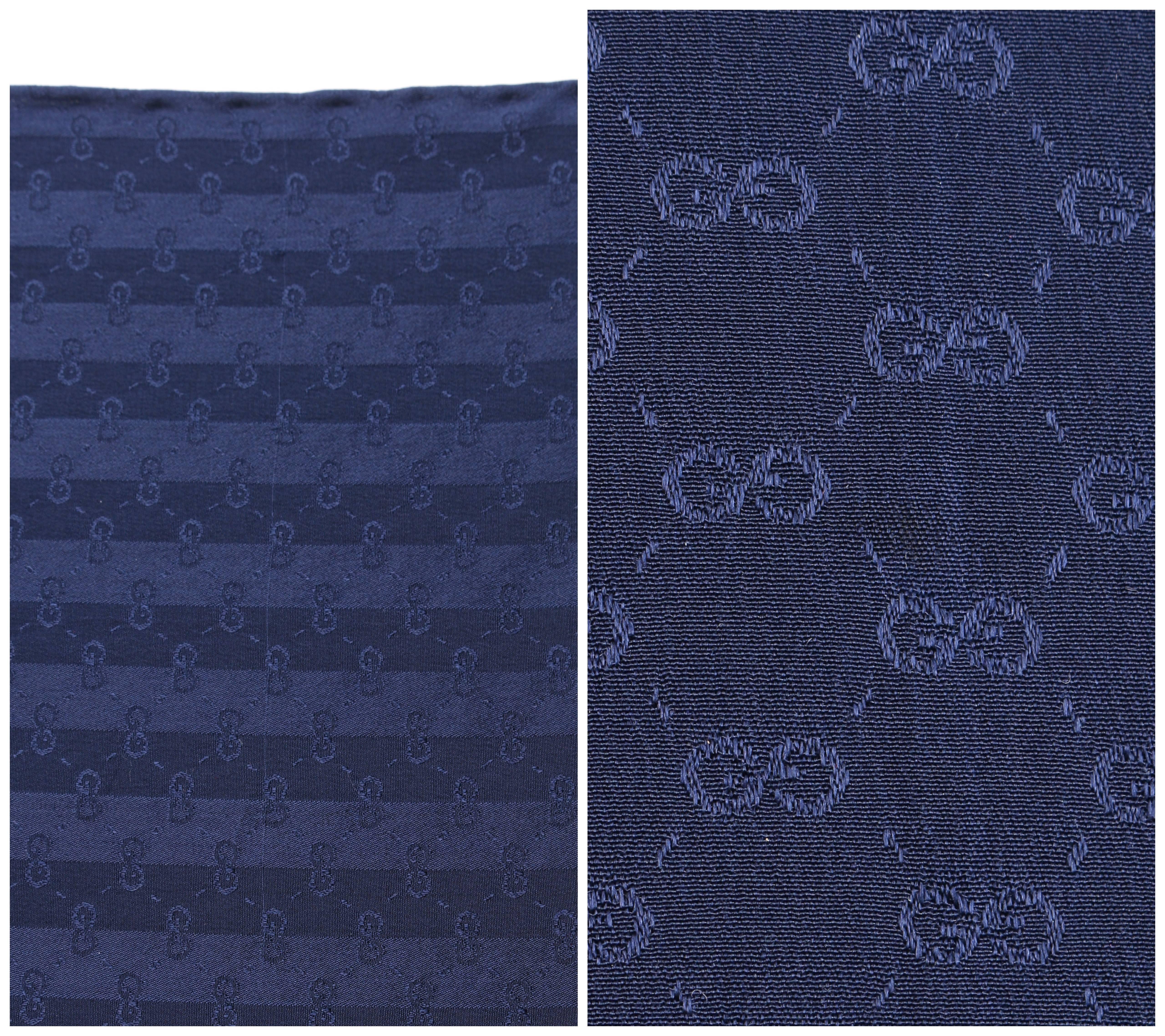 Women's GUCCI c.1970's Navy Blue GG Guccissima Monogram Silk Oblong Fringe Wrap Scarf For Sale