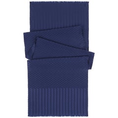GUCCI c.1970's Navy Blue GG Guccissima Monogram Silk Oblong Fringe Wrap Scarf