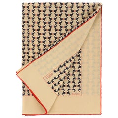 GUCCI c.1970’s Tan Blue Red Mirrored Whale + "G" Logo Print Silk Square Scarf