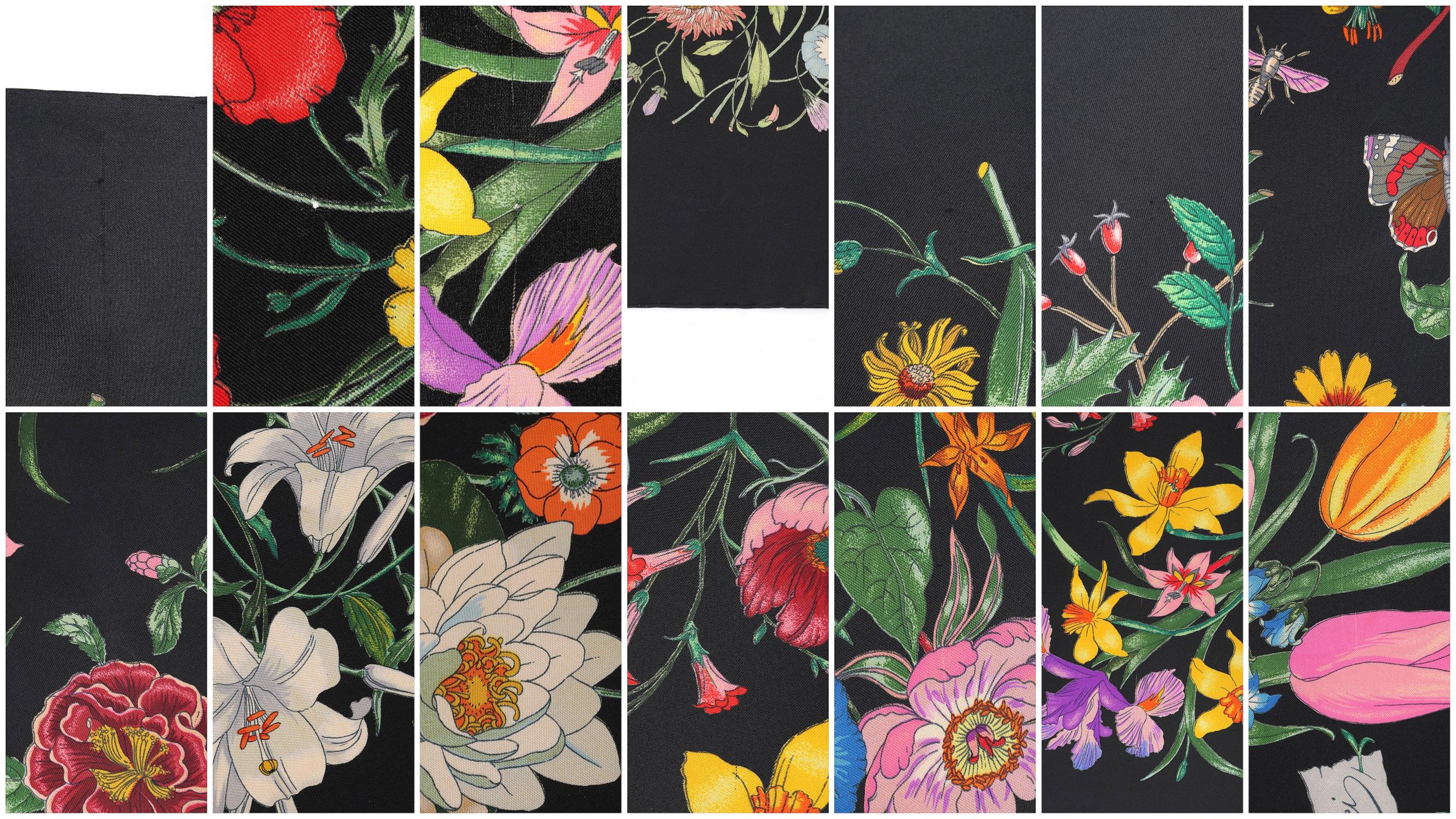 GUCCI c.1970’s Vittorio Accornero “Flora” Black Multicolor Floral Silk Scarf 3