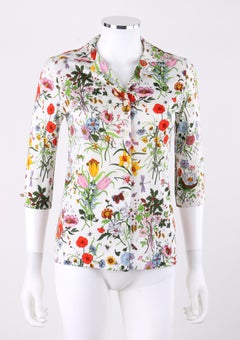 GUCCI c.1970's Vittorio Accornero "Flora" Print Cotton 3/4 Sleeve Shirt Blouse